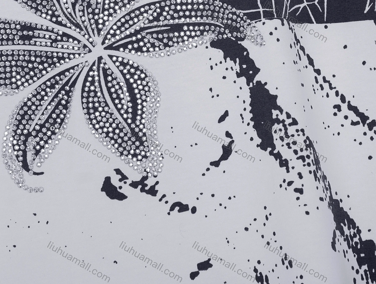 Wholesale Women's Casual Crew Neck Short Sleeve Rhinestone Ink Splash Print Tops 882372# - Liuhuamall