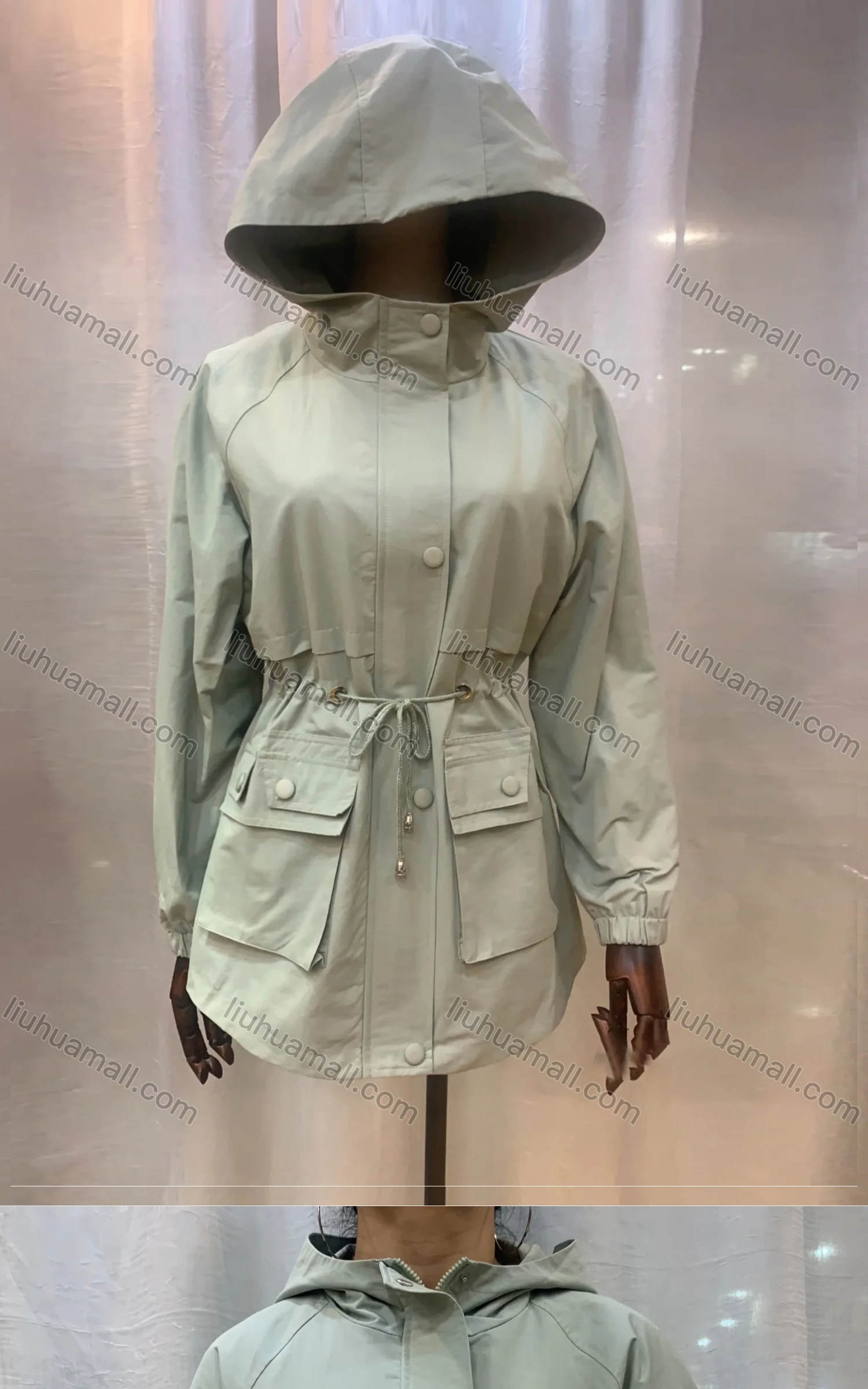 Wholesale Women's Casual Hooded Buttons Drawstring Flap Pockets Plain Coat - Liuhuamall