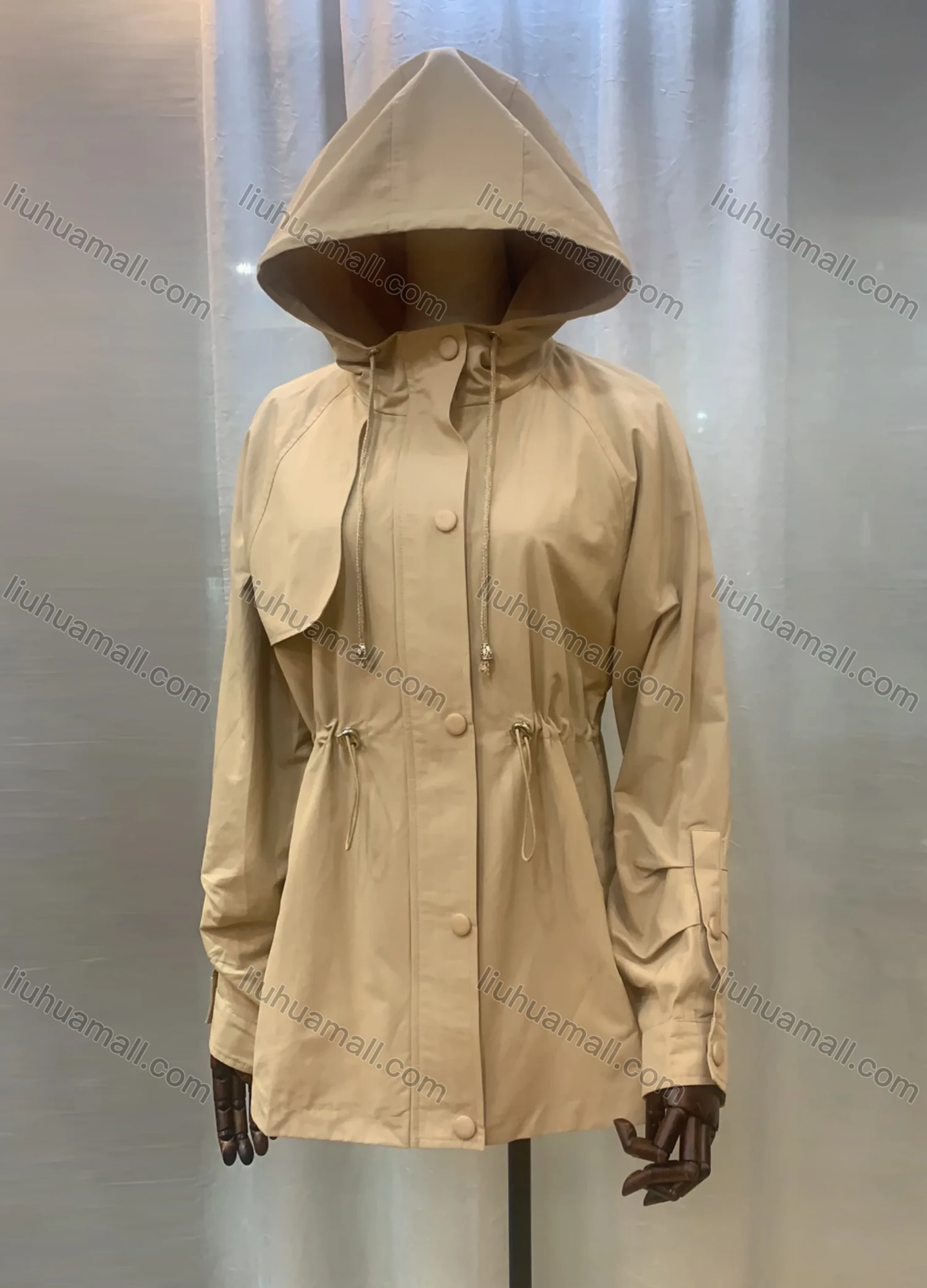 Wholesale Women's Hooded Buttons Drawstring Plain Casual Coat - Liuhuamall
