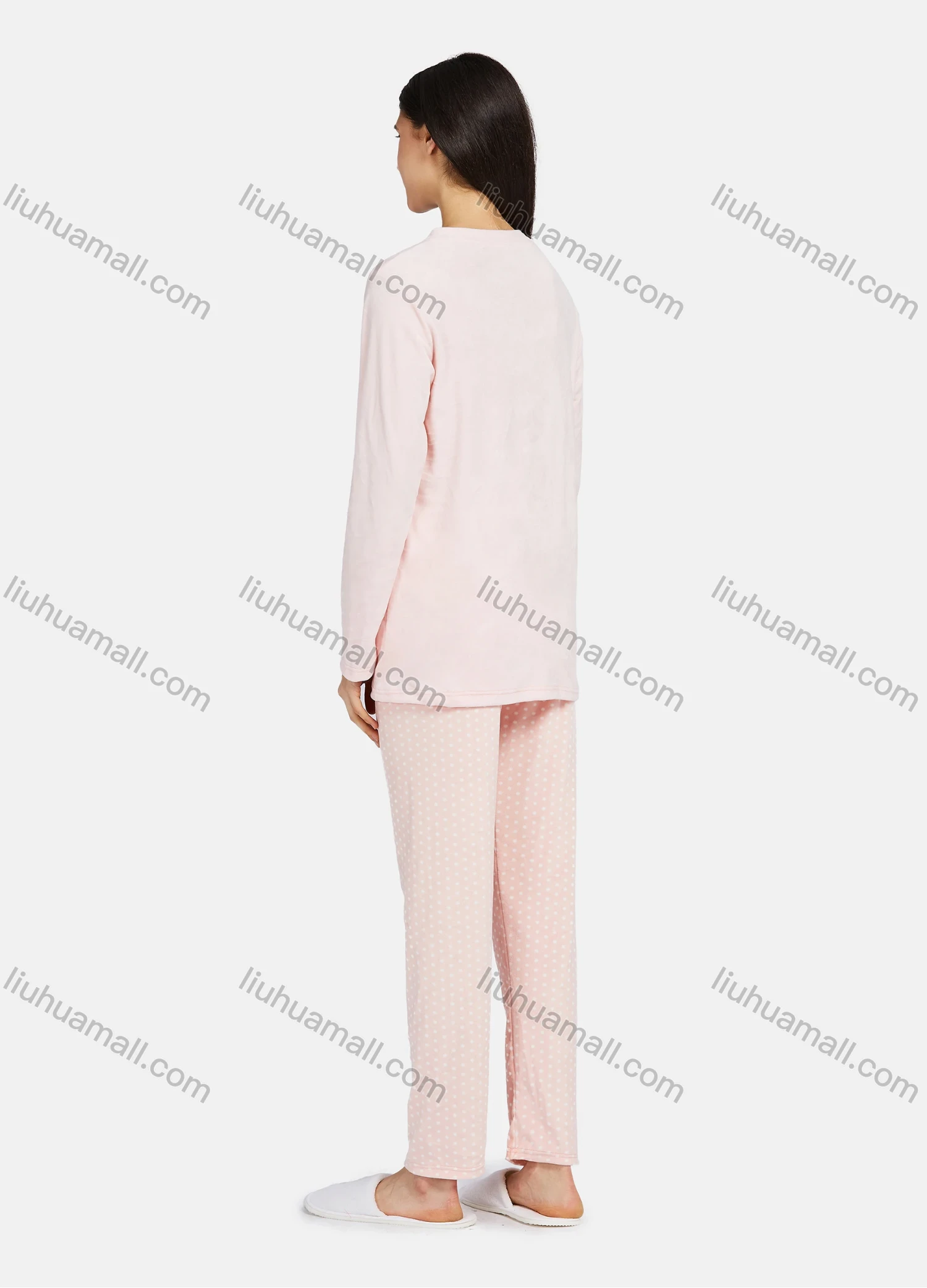 Wholesale Women's Lounge Soft Long Sleeve Letter Pattern Tops & Pin Dot Print Pant Pajama Sets - Liuhuamall
