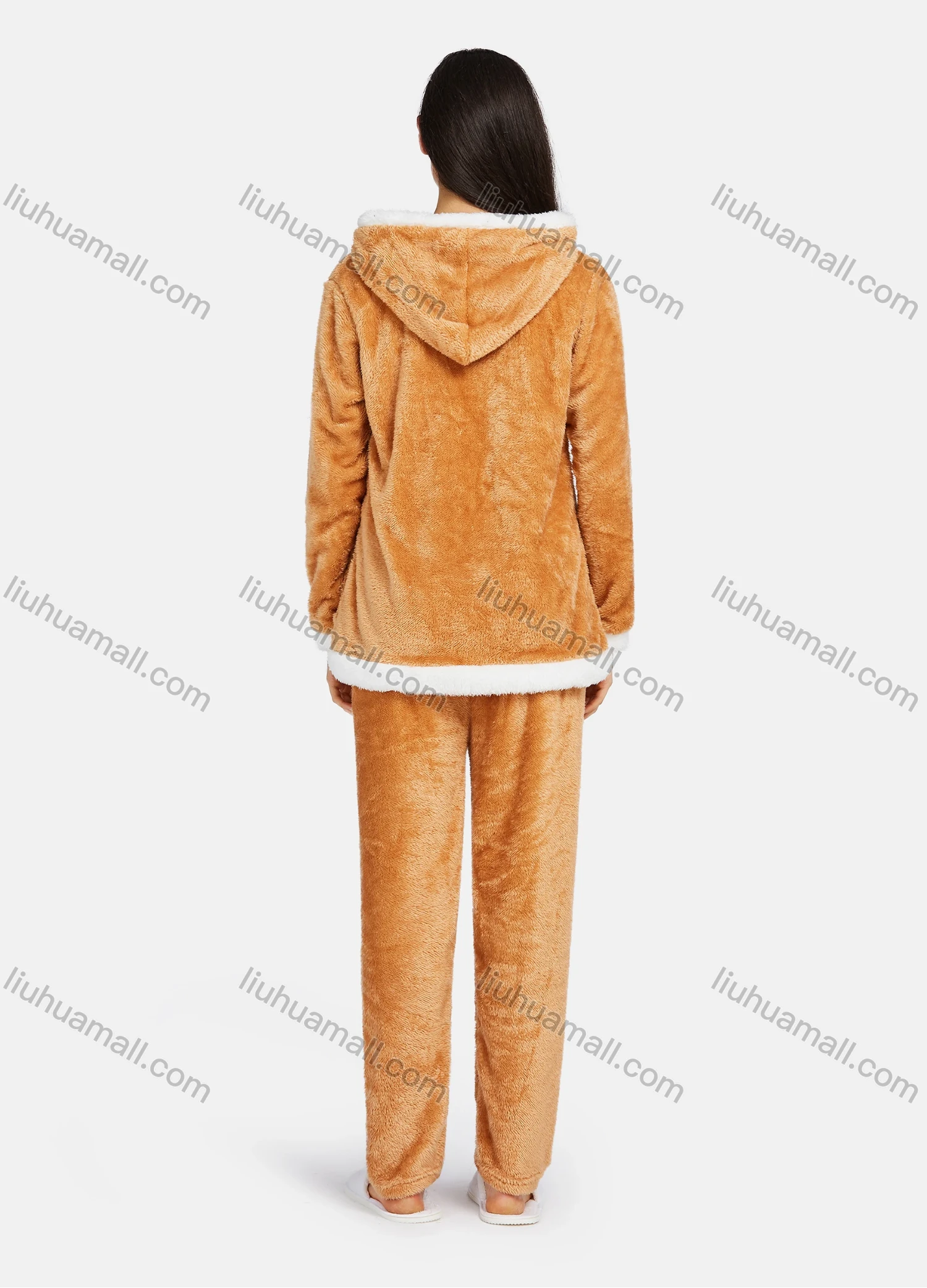 Wholesale Women's Soft Lounge Long Sleeve Embroidery Letter Fuzzy Drawstring Hooded Sweatshirt & Pant Homewear Sets - Liuhuamall