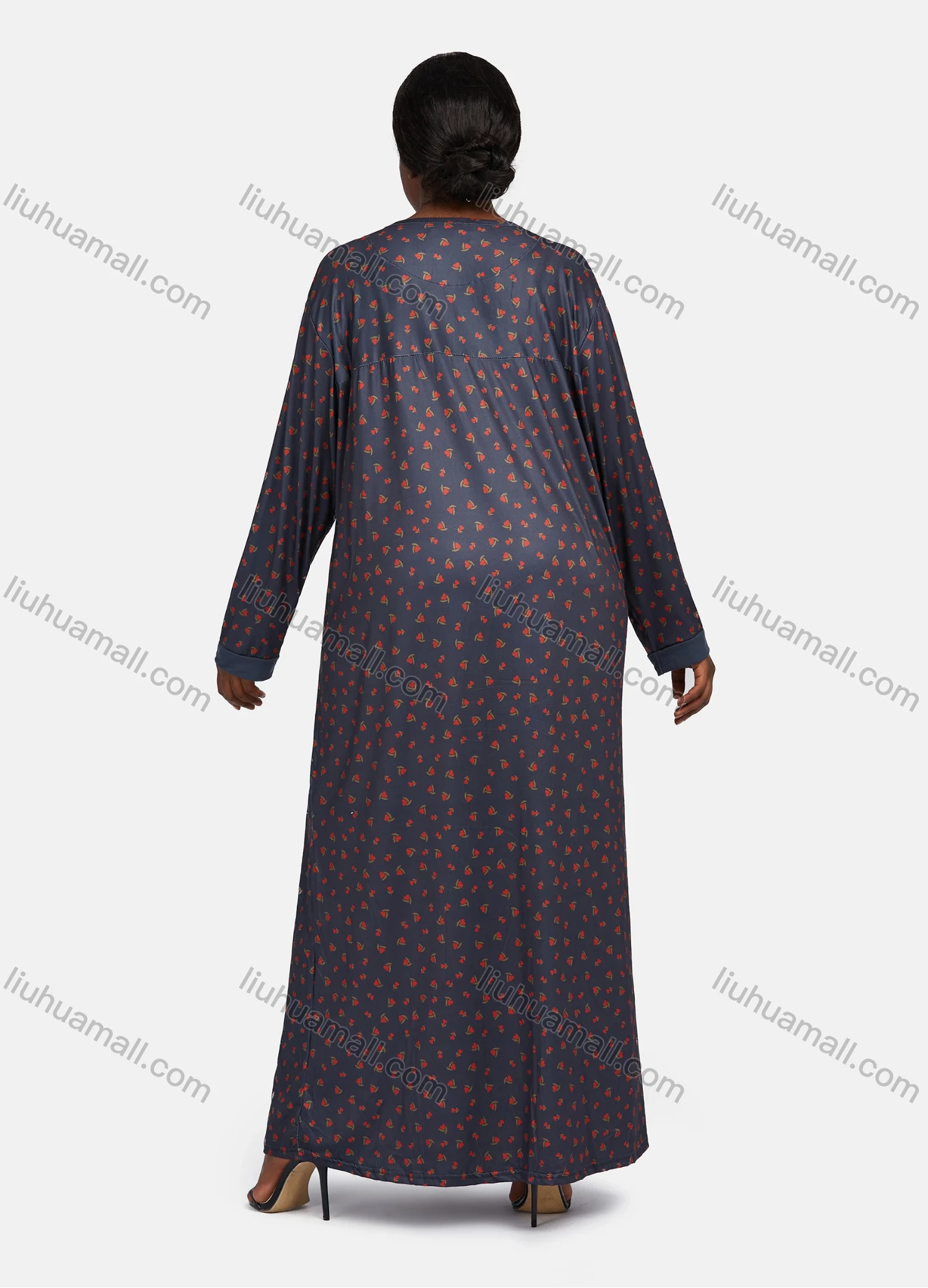 Wholesale Women's Vintage Crew Neck Long Sleeve Splicing Allover Print Button Front Maxi Lounge Nightgown - Liuhuamall