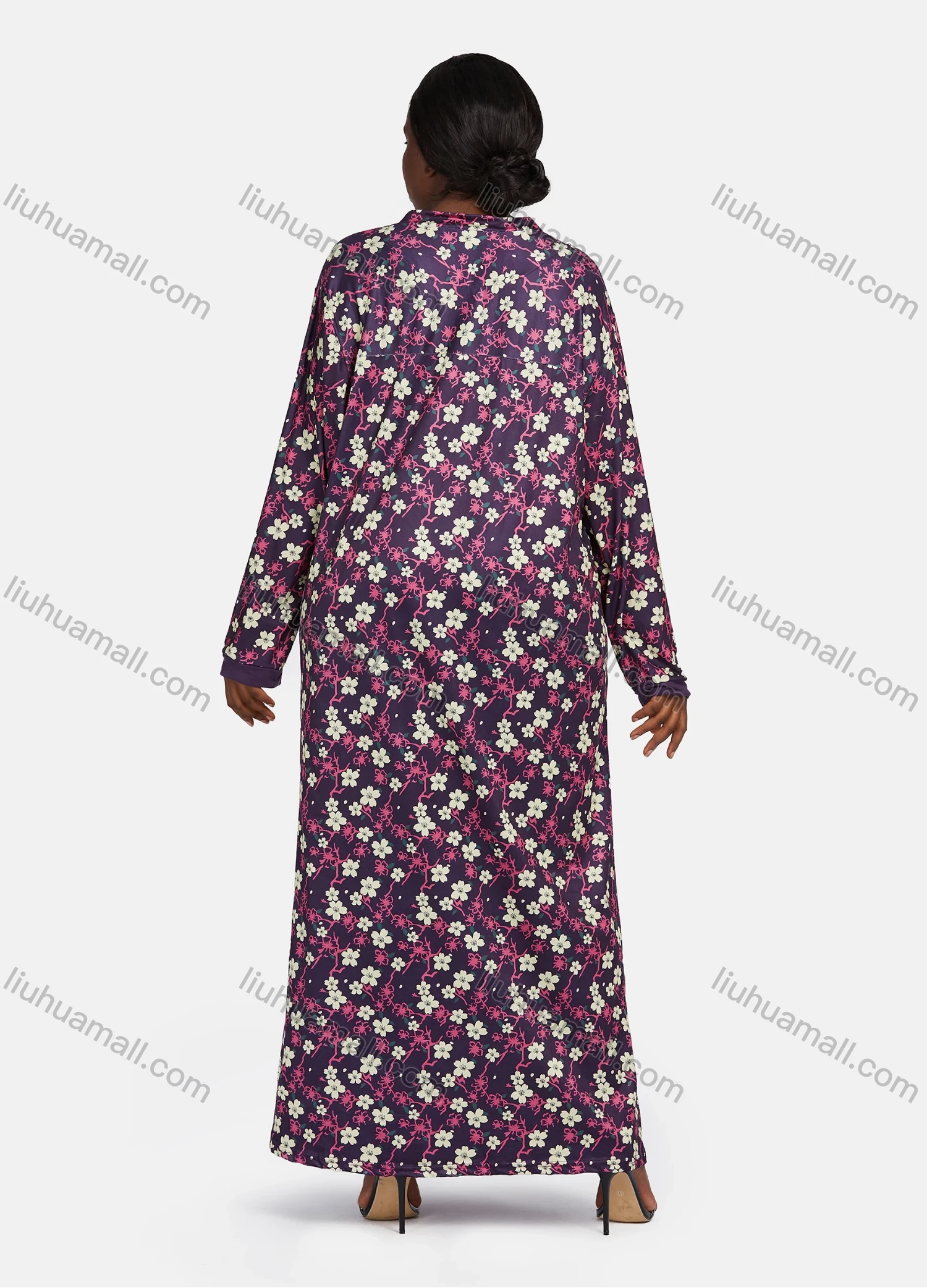 Wholesale Women's Vintage Lounge Long Sleeve Allover Floral Print Splicing Lace Trim Button Front Maxi Nightgown - Liuhuamall