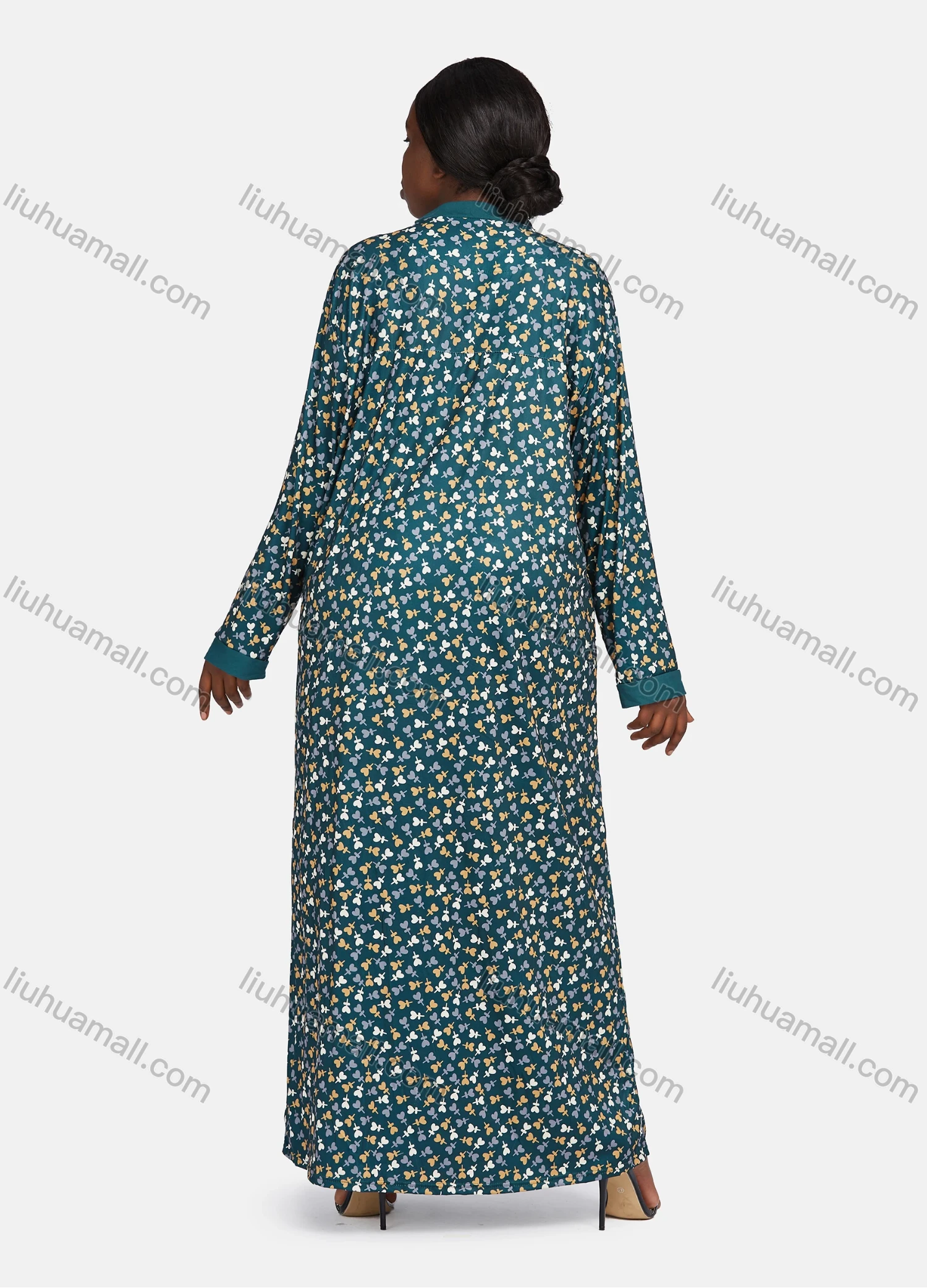 Wholesale Women's Vintage Lounge V Neck Long Sleeve Button Front Allover Print Maxi Nightgown 1478-244983# - Liuhuamall