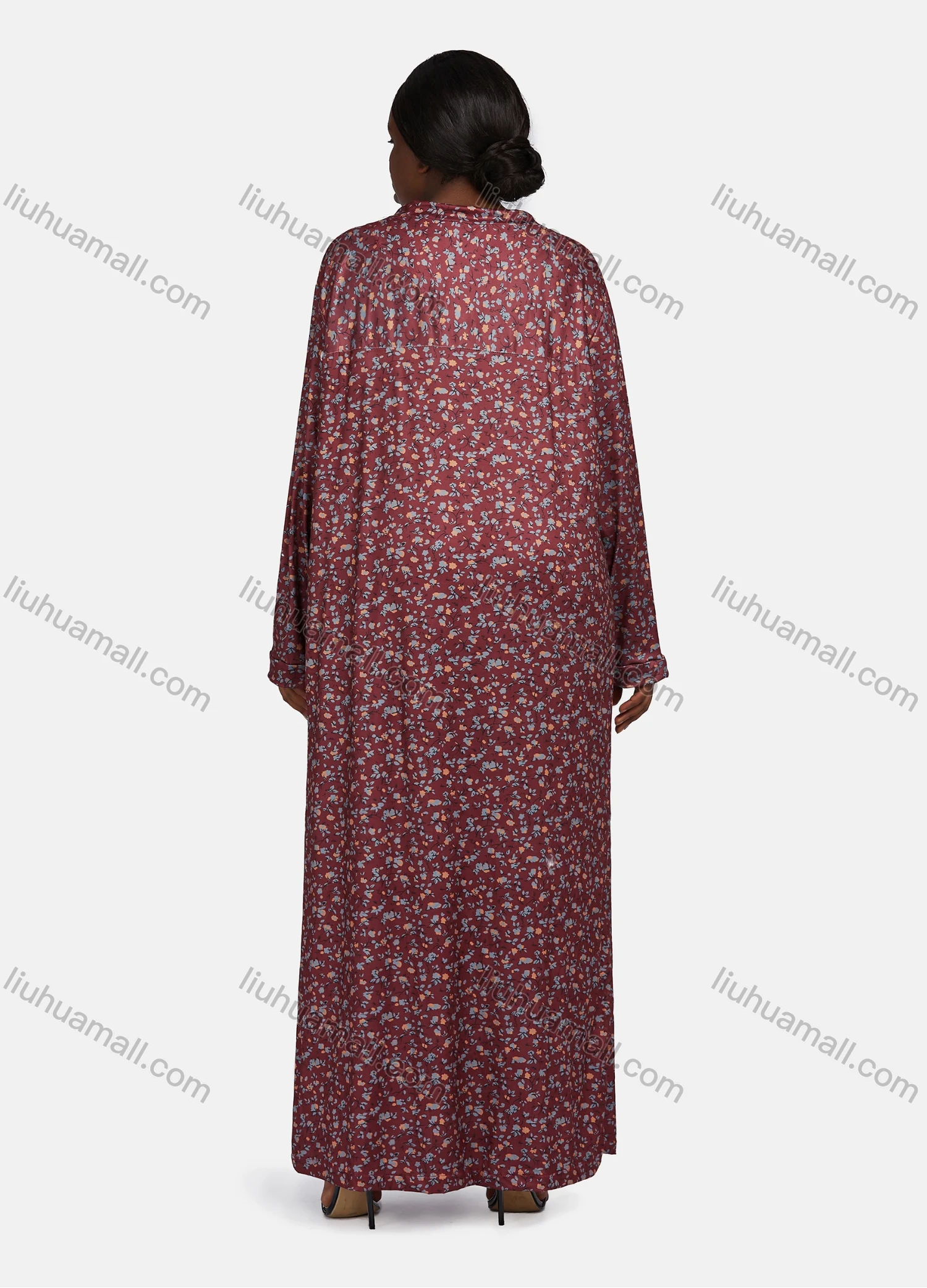 Wholesale Women's Vintage Long Sleeve Embroidery Pattern Ditsy Floral Print Button Front Splicing Maxi Nightgown - Liuhuamall