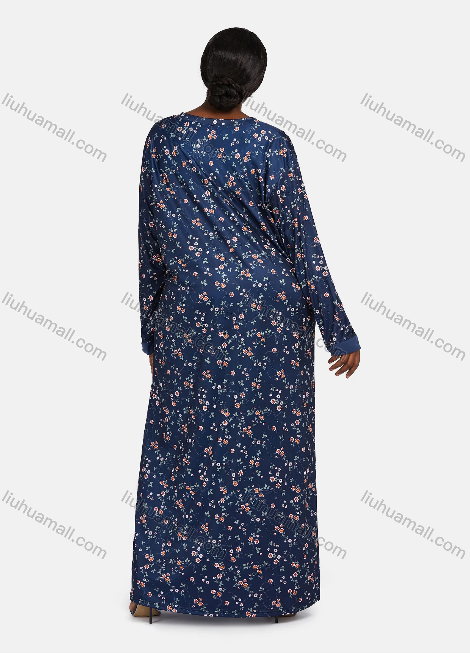 Wholesale Women's Vintage Long Sleeve Button Front Floral Print Rhinestone Splicing Maxi Nightgown - Liuhuamall
