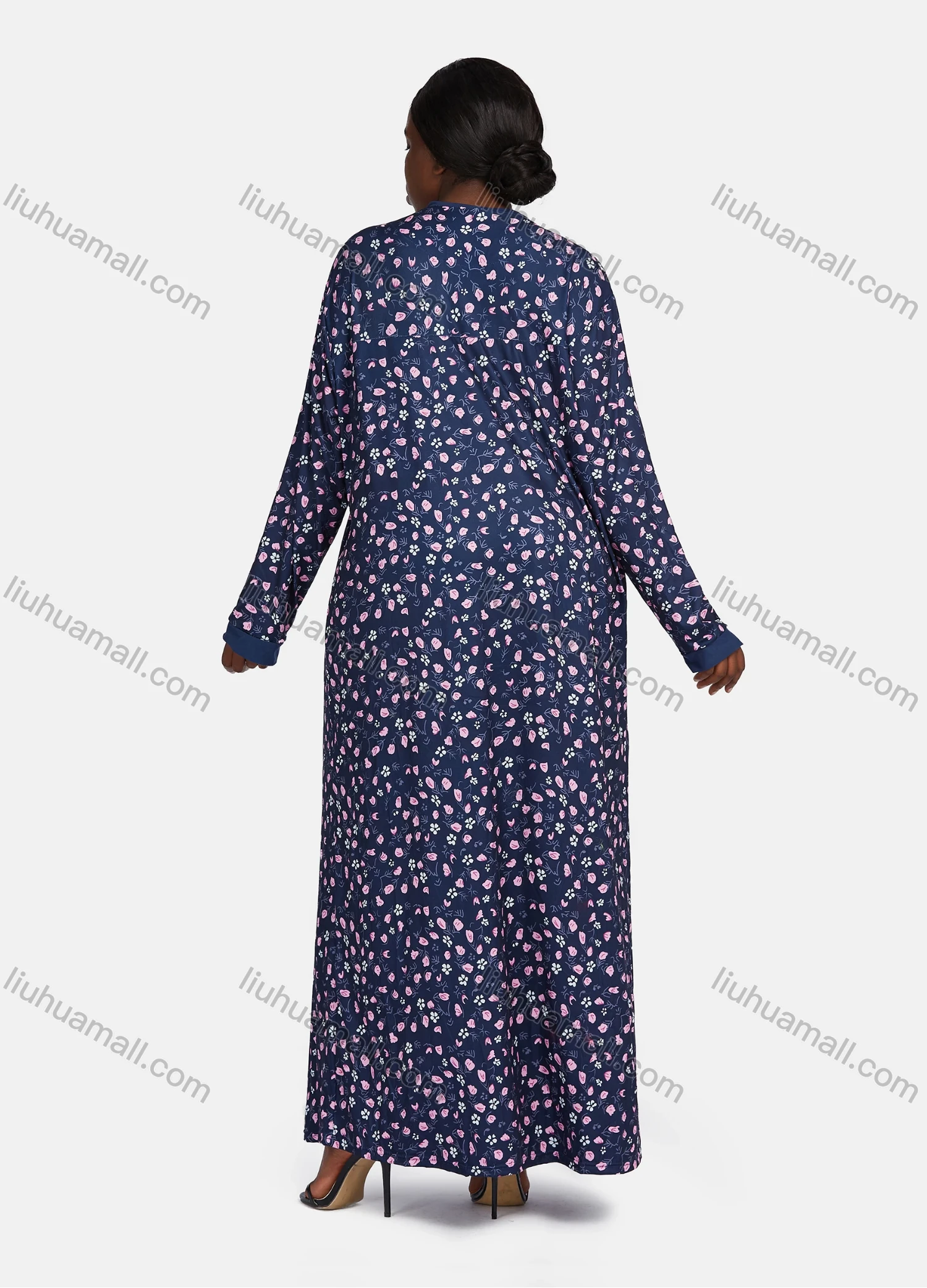 Wholesale Women's Vintage V Neck Long Sleeve Button Front Allover Floral Print Maxi Nightgown - Liuhuamall