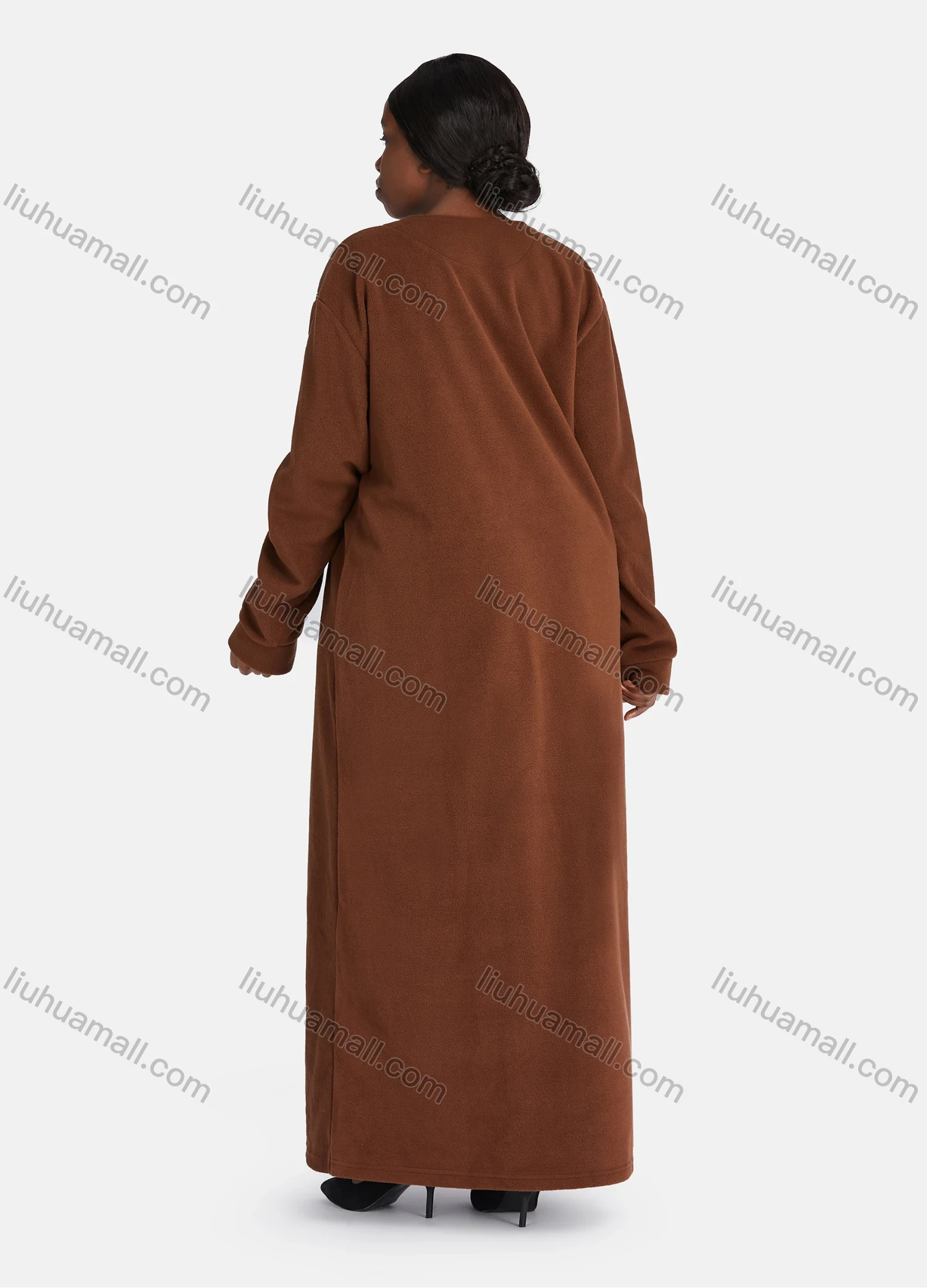 Wholesale Women's Vintage Soft Crew Neck Button Front Long Sleeve Rhinestone Plain Butterfly Maxi Nightgown - Liuhuamall