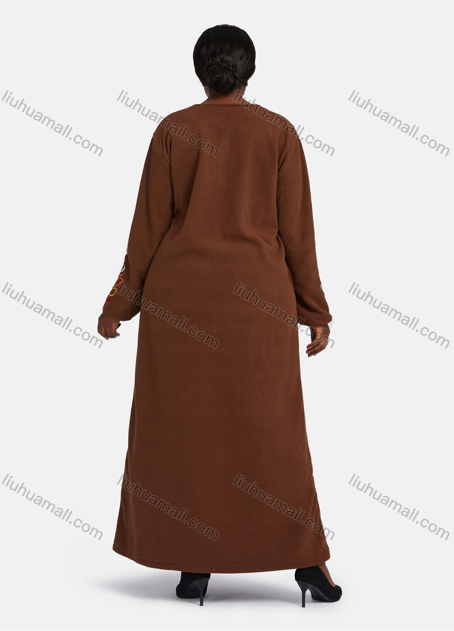 Wholesale Women's Vintage Comfy Crew Neck Long Sleeve Embroidery Pattern Button Front Maxi Nightgown - Liuhuamall