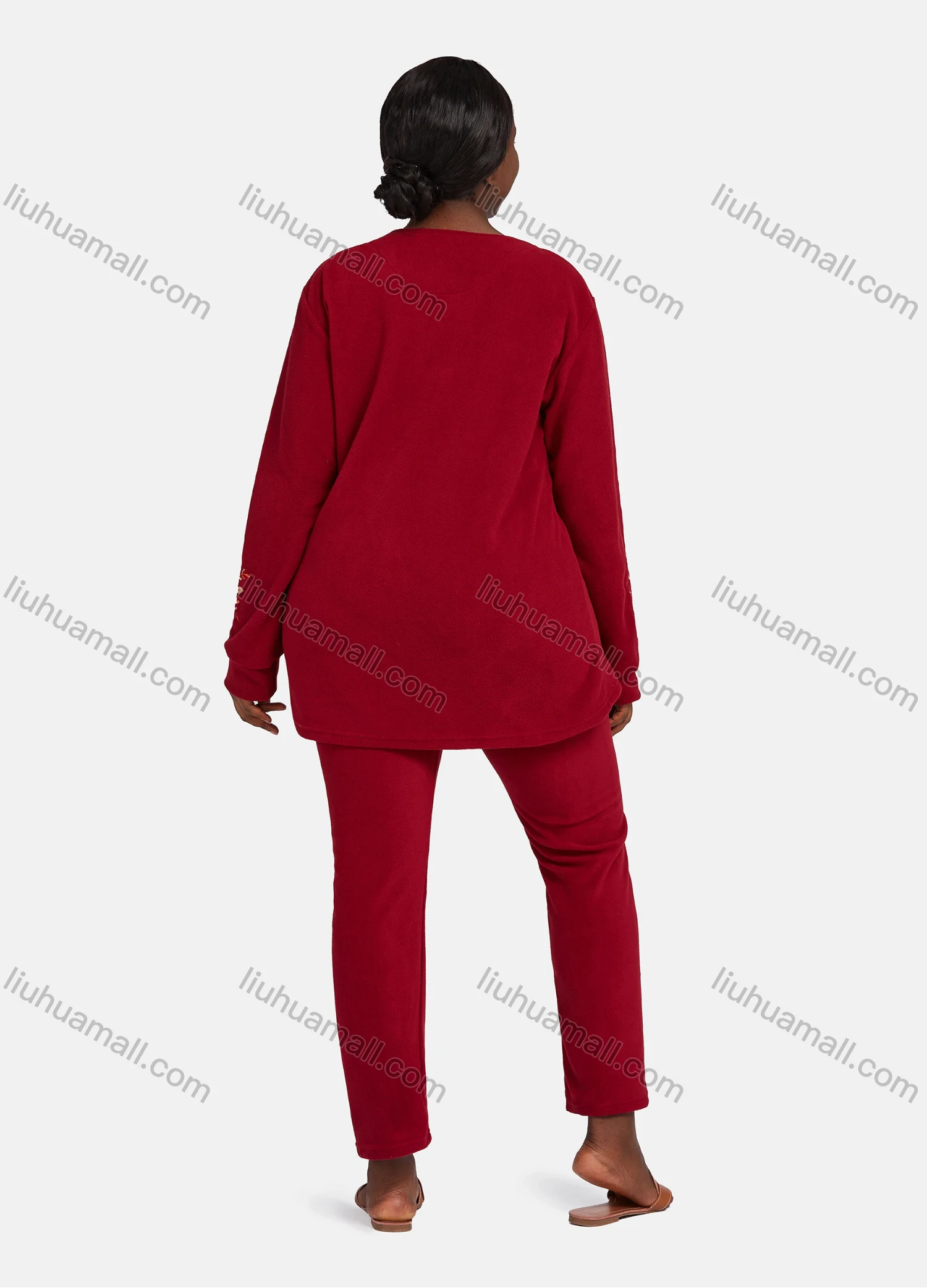 Wholesale Women's Vintage Lounge Long Sleeve Button Front Embroidery Pattern Top & Pant Pajamas Sets - Liuhuamall