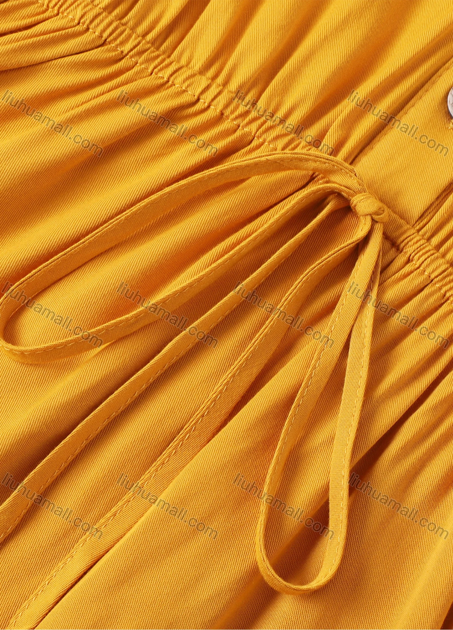 Wholesale Women's Lapel V Neck Long Sleeve Fake Pocket Button Drawstring Plain Short Shirt Dress - Liuhuamall