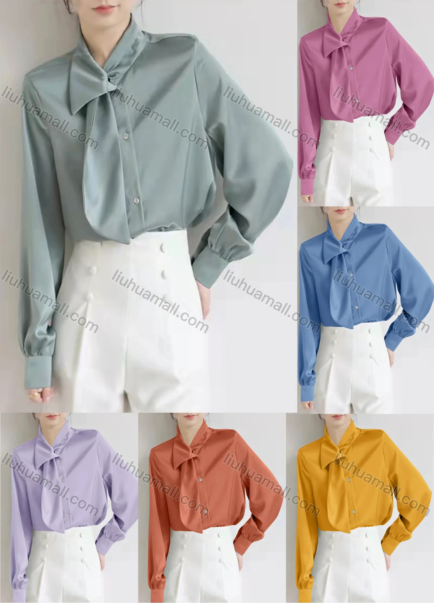 Wholesale Women's Casual Long Sleeve Asymmetrical Neck Button Down Plain Shirts 077955# - Liuhuamall