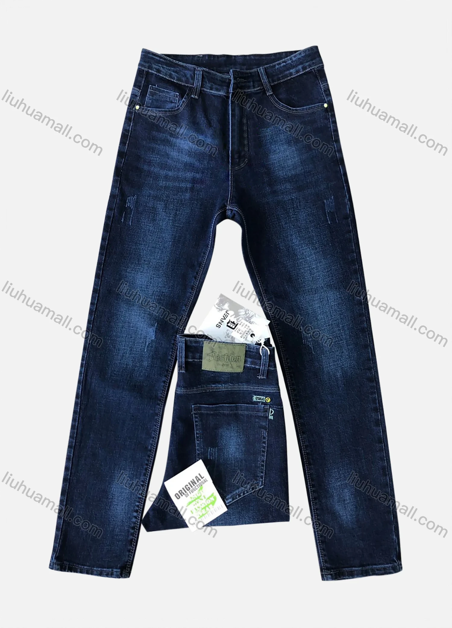 Wholesale Men's Casual Zipper Button Pockets Embroidered Plain Thick High Stretch Jean - Liuhuamall