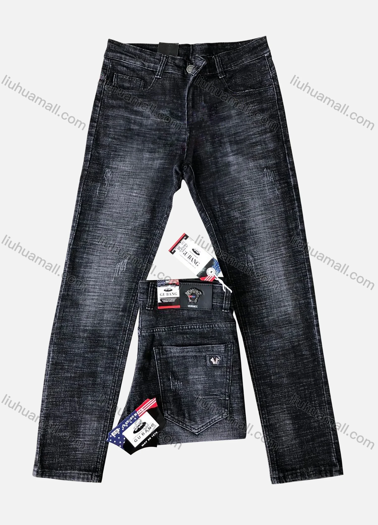 Wholesale Men's Casual Button Pockets Labelled Plain High Stretch Jean 5652# - Liuhuamall