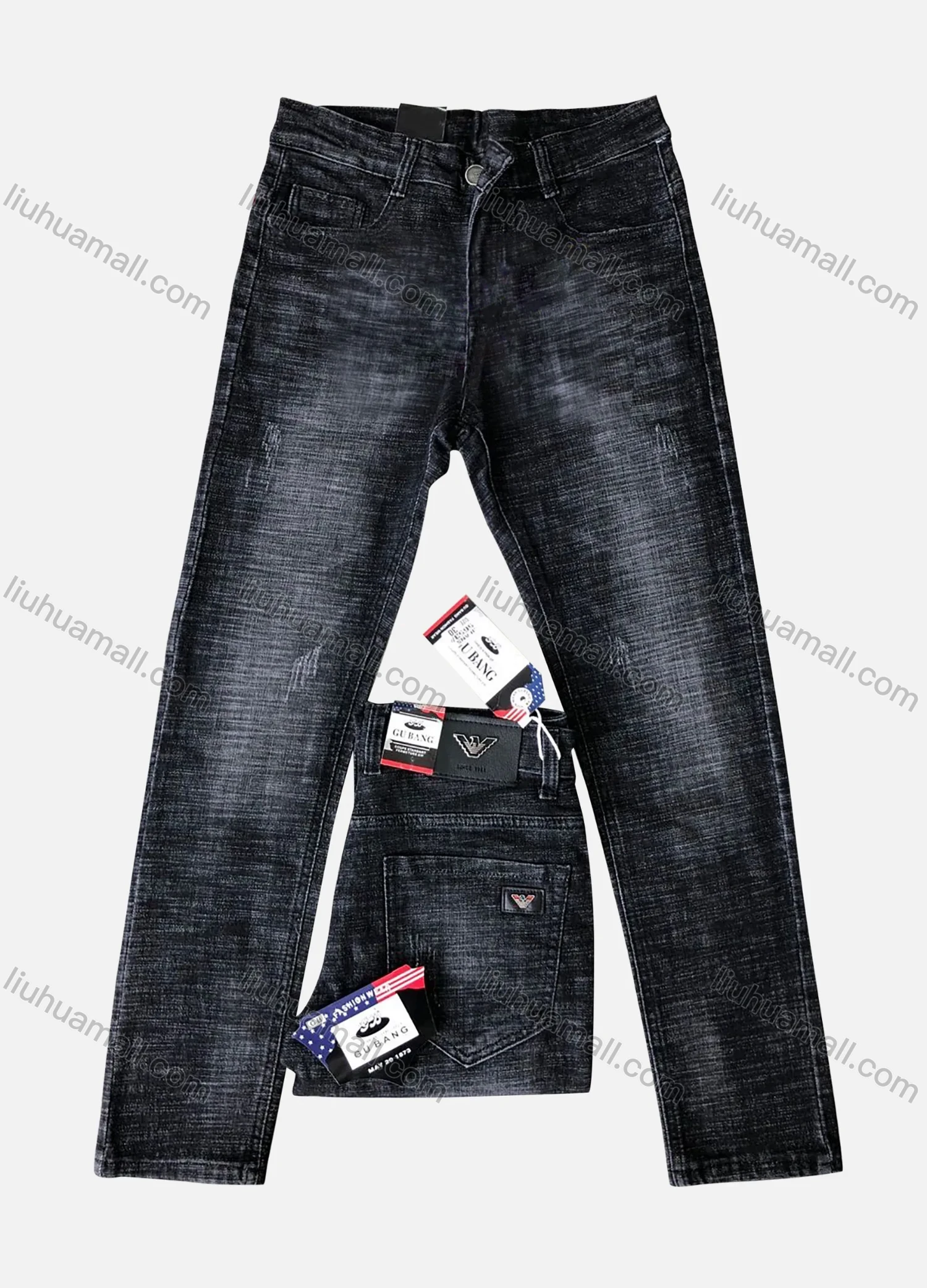 Wholesale Men's Button Zipper Pockets Labelled Plain High Stretch Jean 5653# - Liuhuamall