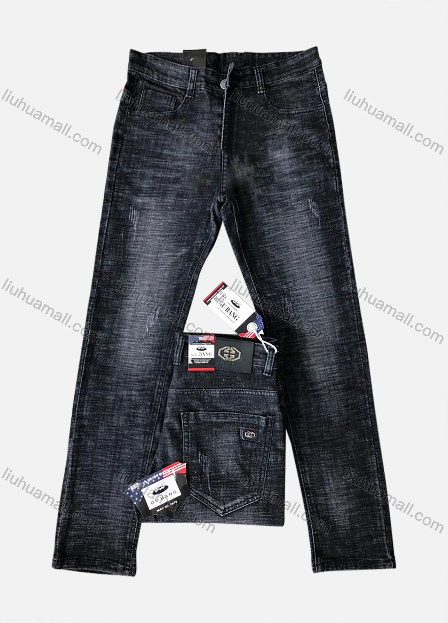 Wholesale Men's Comfort Button Zipper Pockets Labelled Plain High Stretch Jean 5656# - Liuhuamall