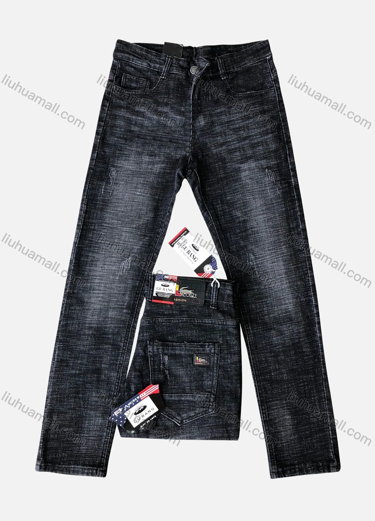 Wholesale Men's Comfort Button Zipper Pockets Labelled Plain High Stretch Jean 5658# - Liuhuamall