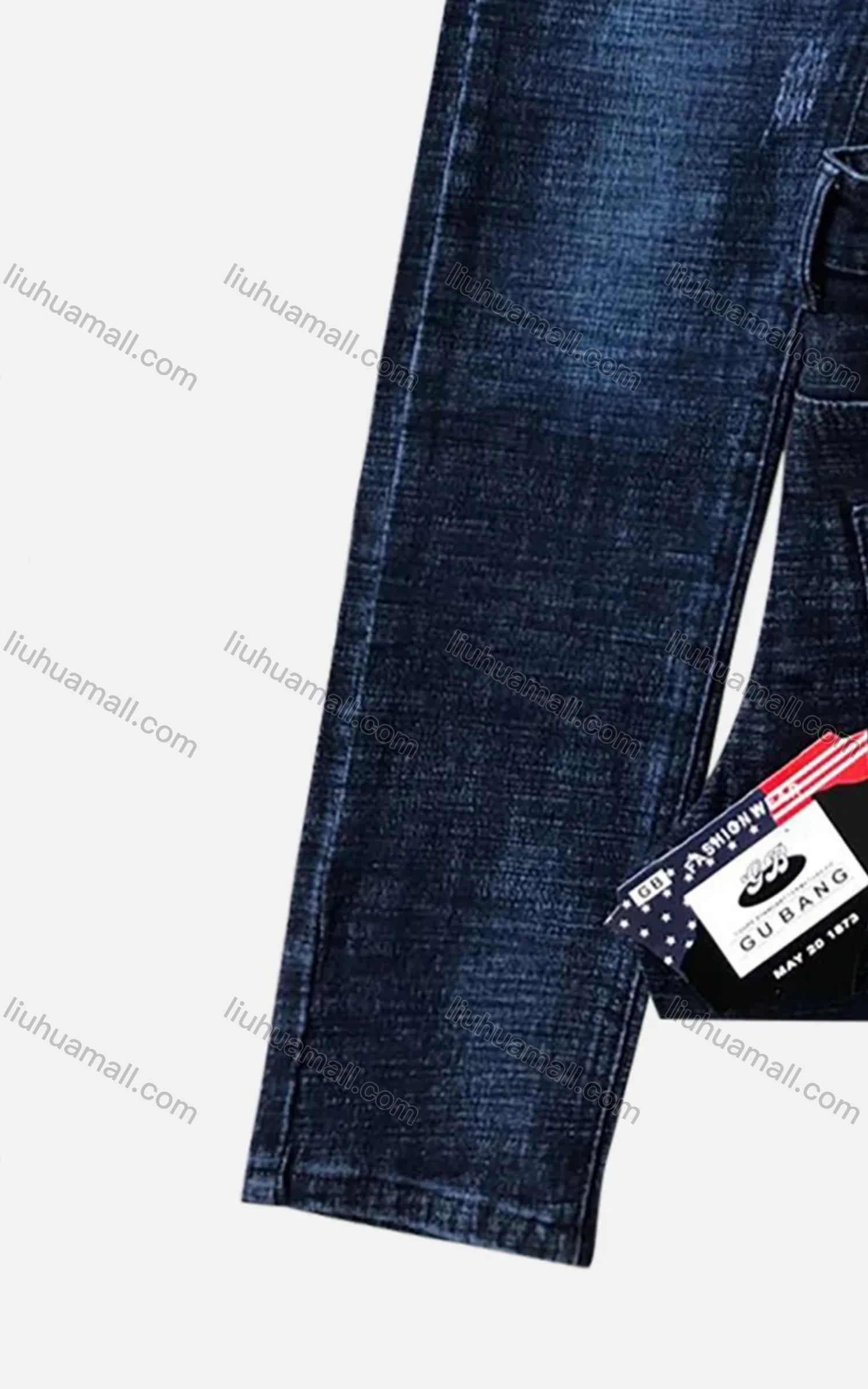 Wholesale Men's Casual Button Zipper Pockets Labelled Plain High Stretch Jean 6687# - Liuhuamall