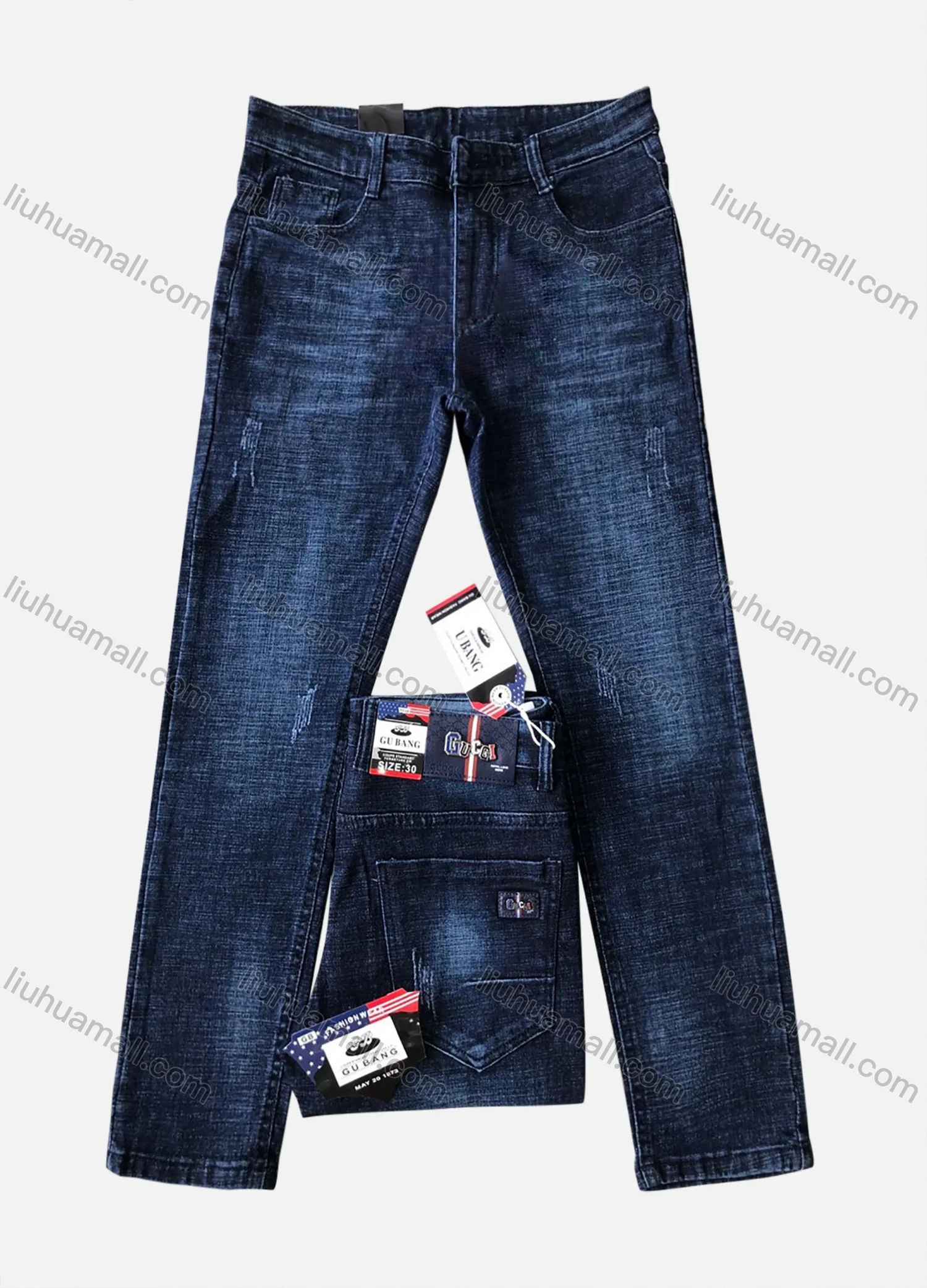 Wholesale Men's Comfort Button Zipper Pockets Labelled Plain High Stretch Jean 6682# - Liuhuamall