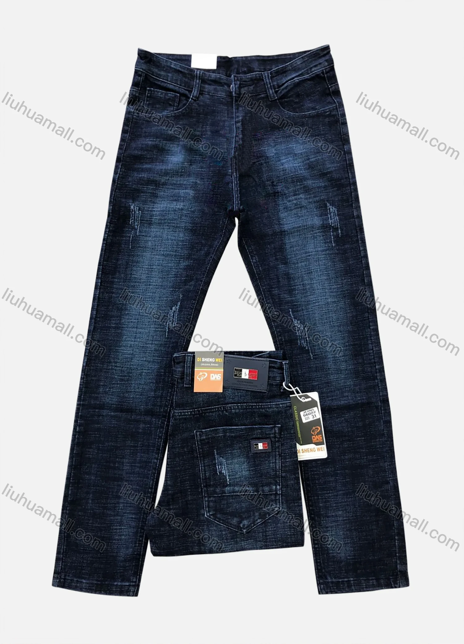 Wholesale Men's Comfort Button Zipper Pockets Labelled Plain High Stretch Jean 6602# - Liuhuamall