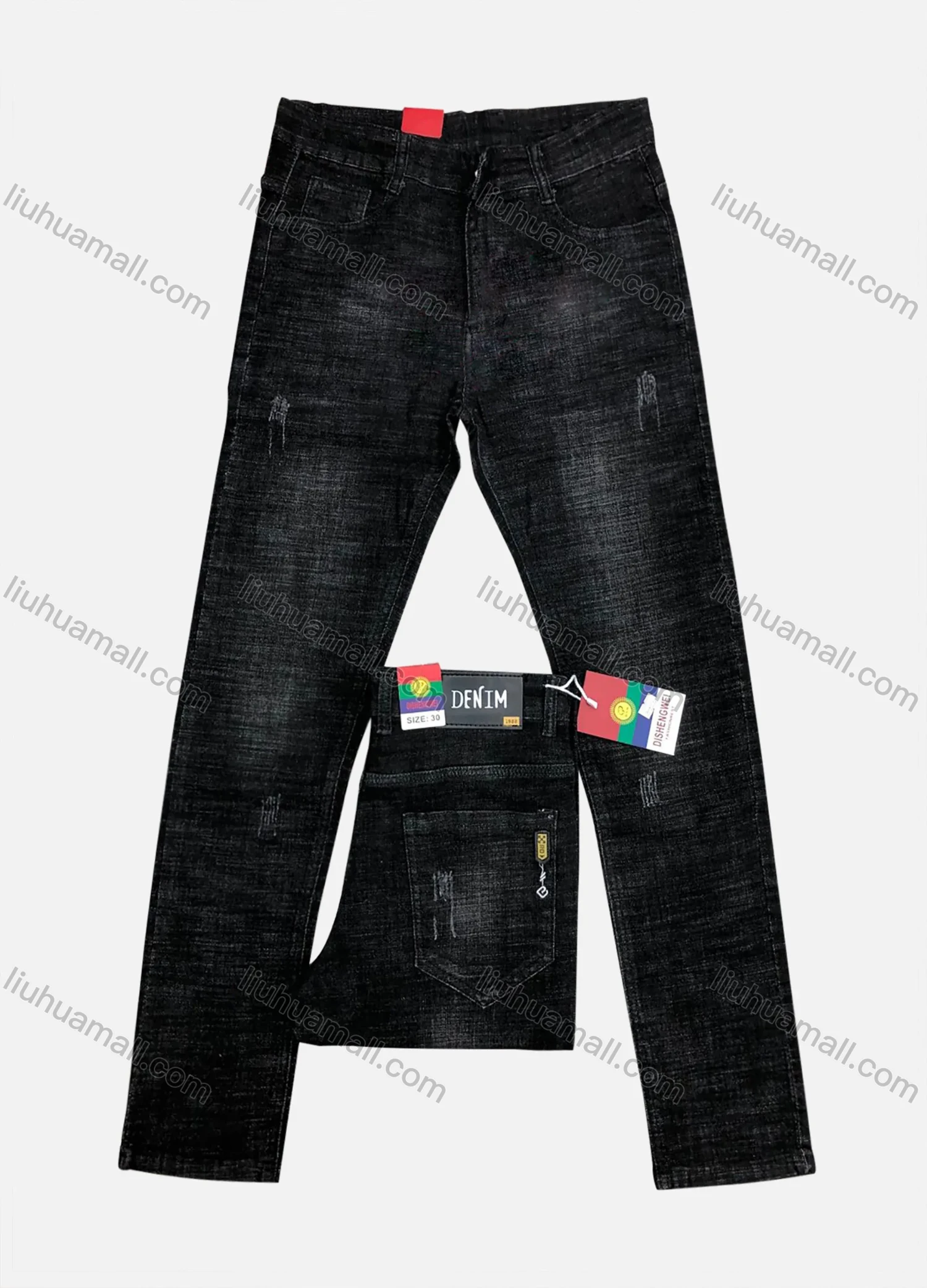 Wholesale Men's Casual Button Zipper Pockets Frayed Plain Jean 8601# - Liuhuamall