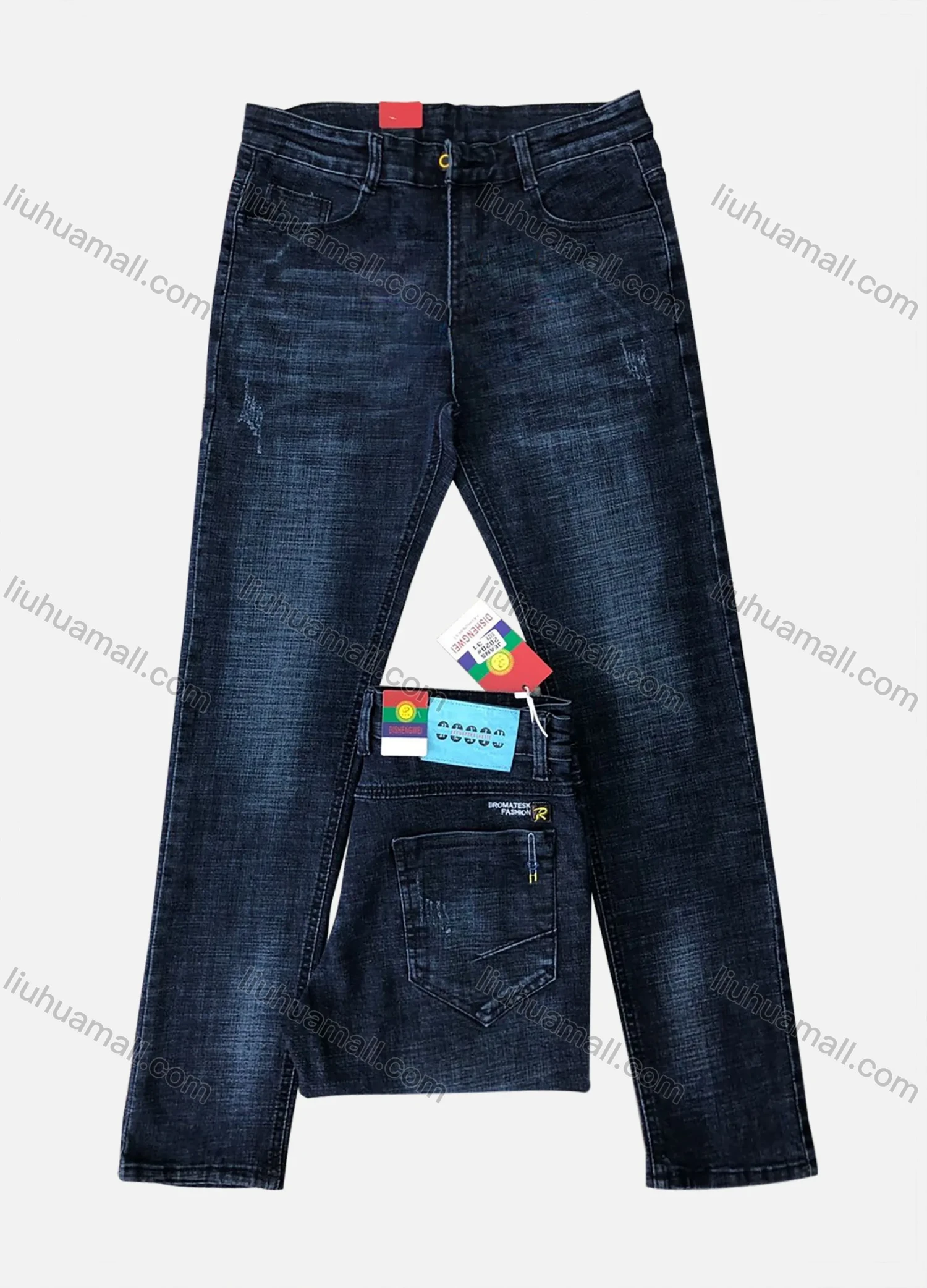 Wholesale Men's Casual Button Pockets Labelled Embroidered Letter Frayed Plain Jean 2020# - Liuhuamall
