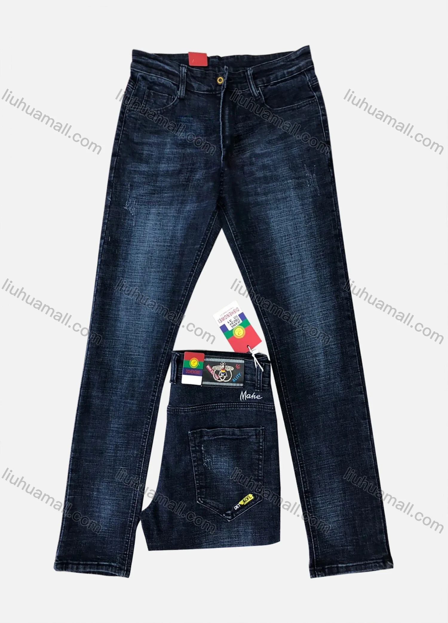 Wholesale Men's Button Pockets Frayed Labelled Embroidered Letter Plain Jean 2023# - Liuhuamall