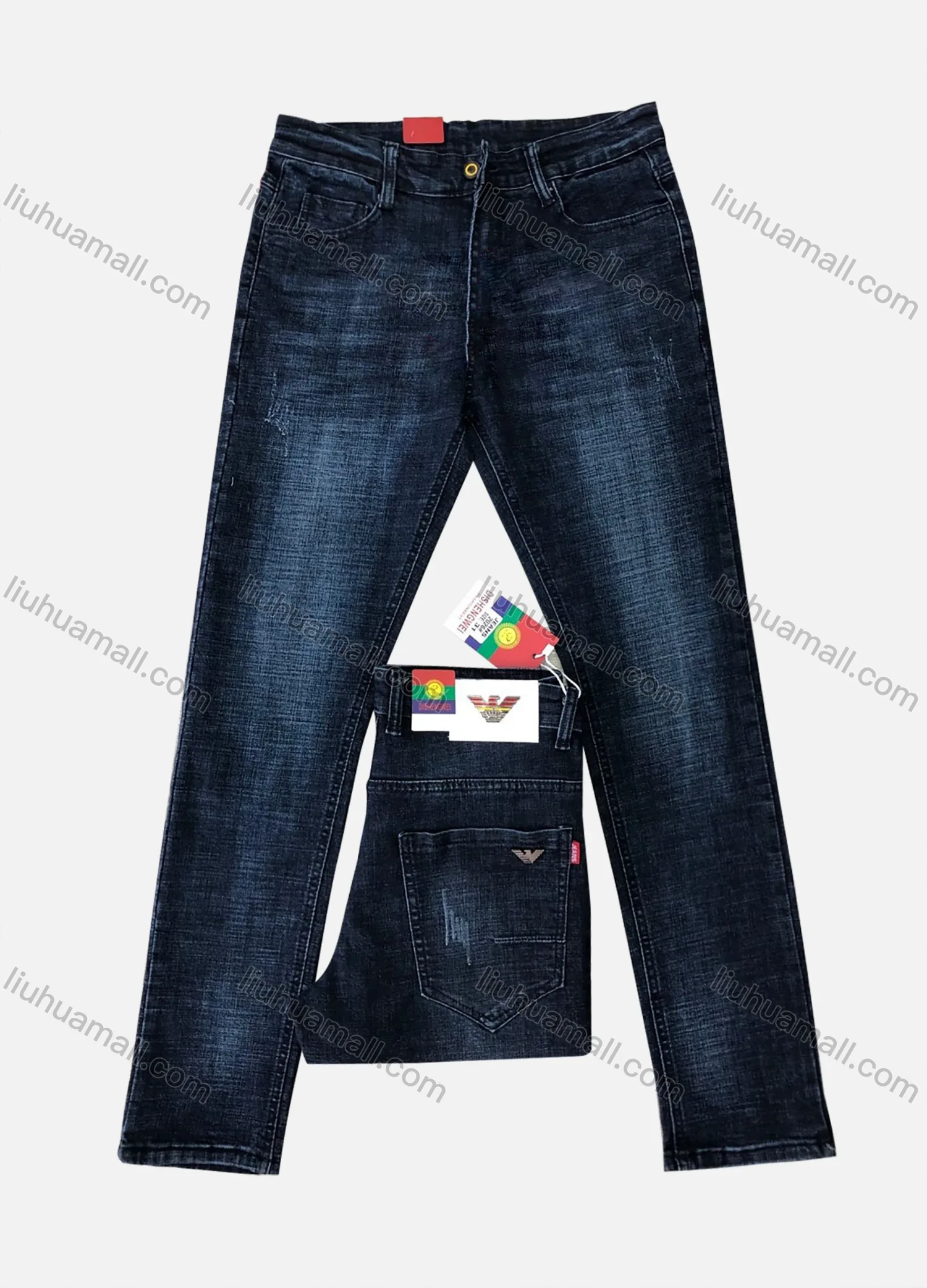 Wholesale Men's Casual Button Pockets Frayed Labelled Plain Jean 2026# - Liuhuamall