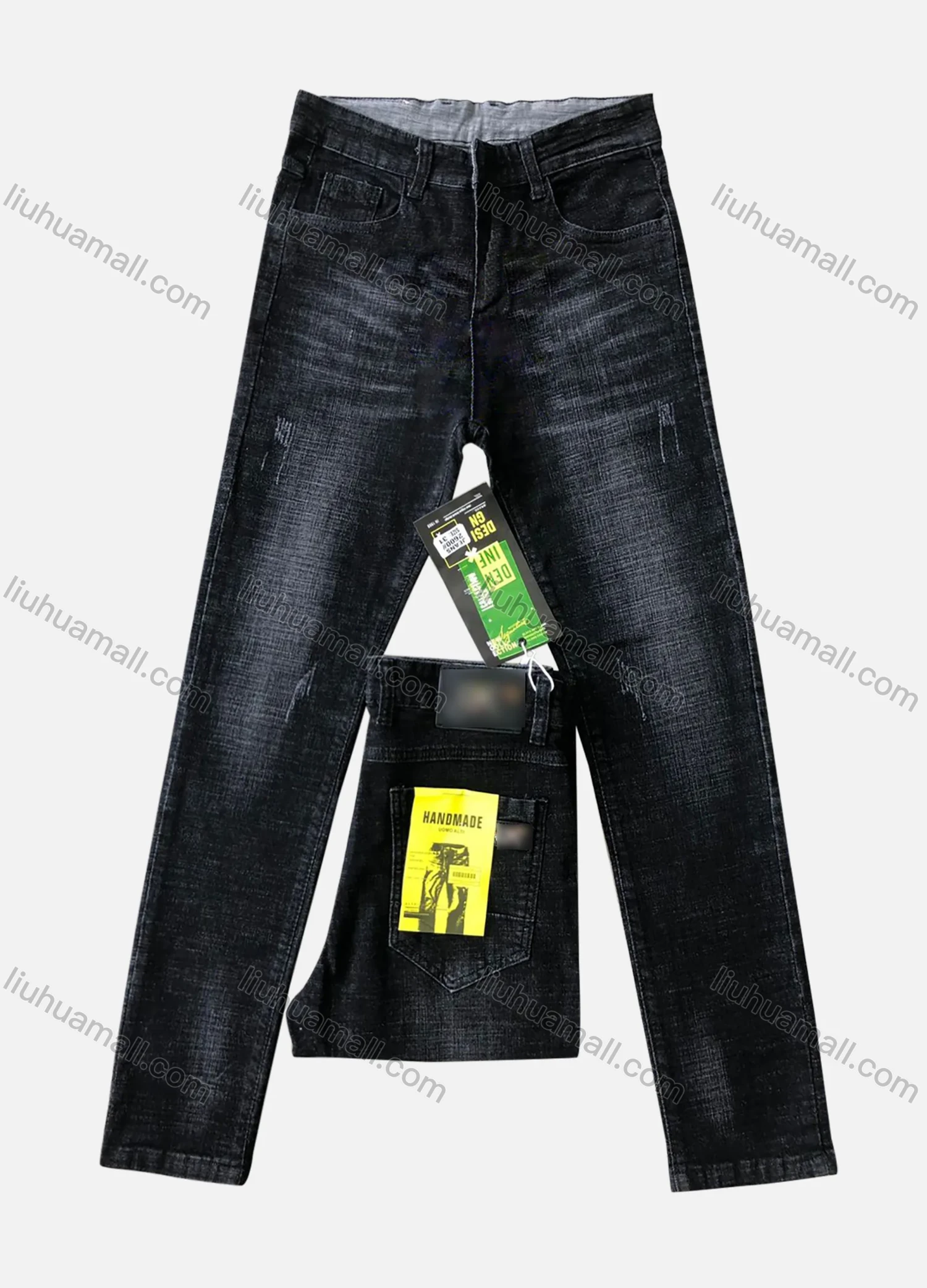 Wholesale Men's Casual Zipper Pockets Labelled Frayed Plain Thick High Stretch Jean 2600# - Liuhuamall