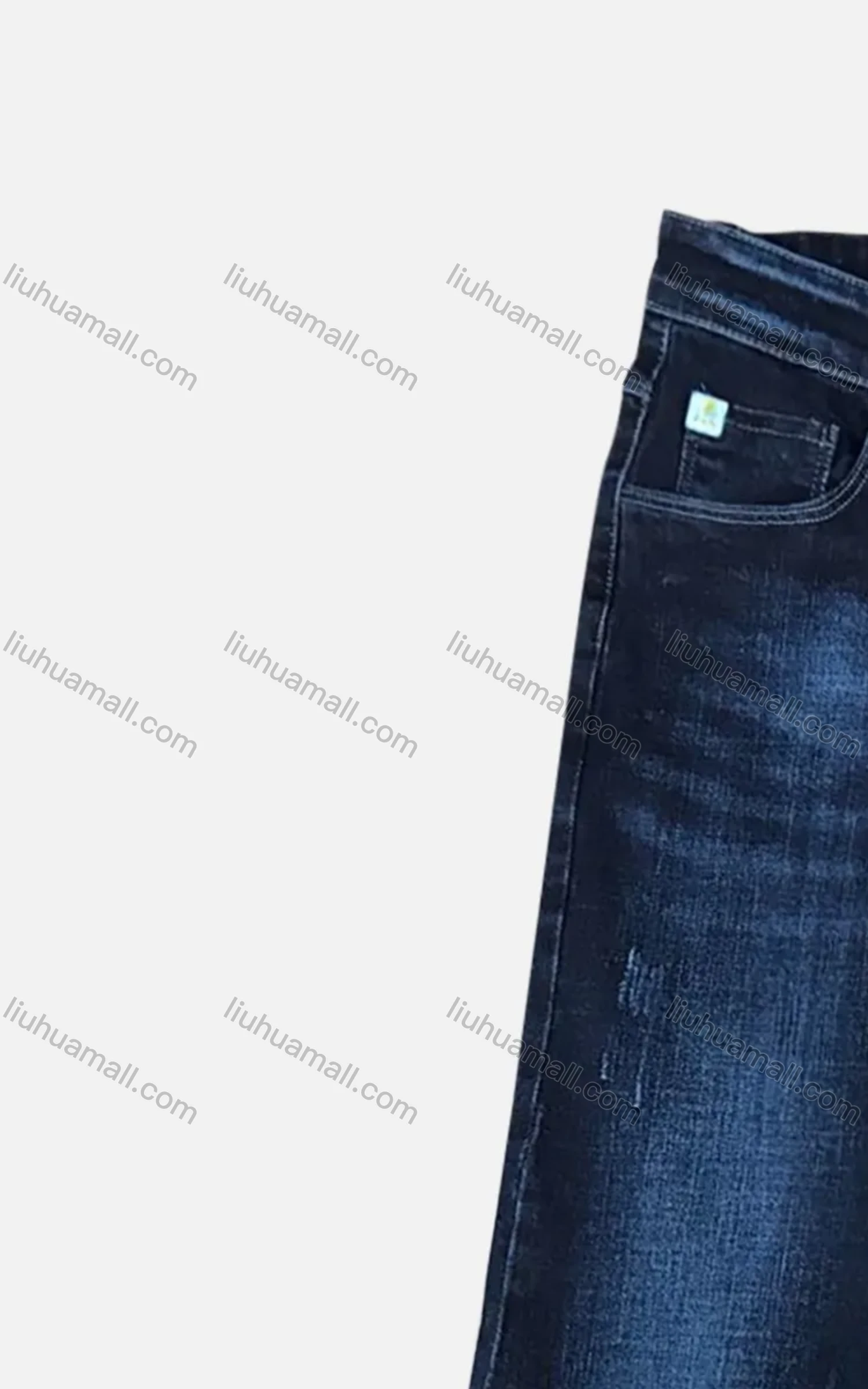 Wholesale Men's Zipper Pockets Embroidered Letter Labelled Frayed Plain Thick High Stretch Jean 6030# - Liuhuamall