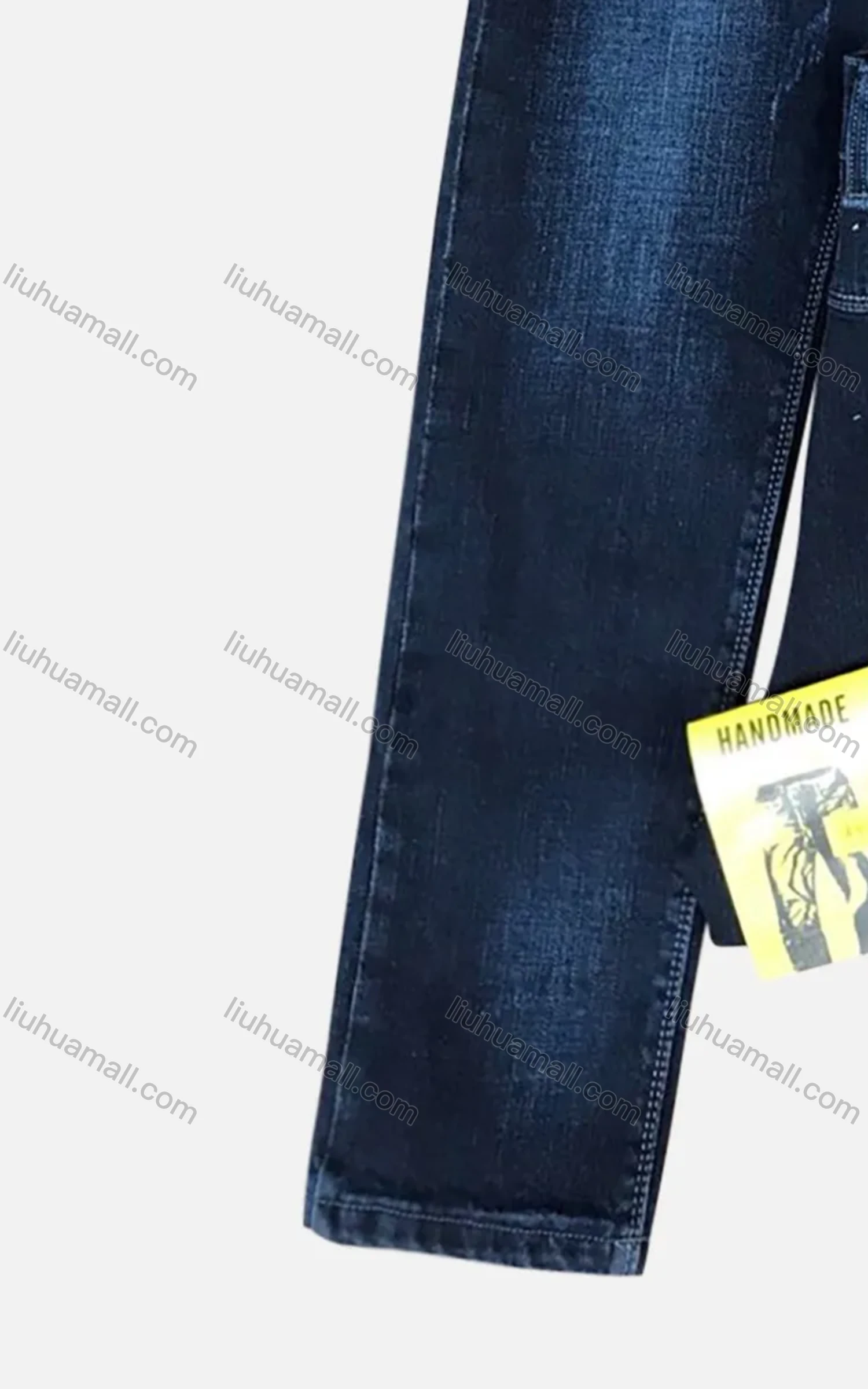 Wholesale Men's Zipper Pockets Embroidered Letter Labelled Frayed Plain Thick High Stretch Jean 6030# - Liuhuamall