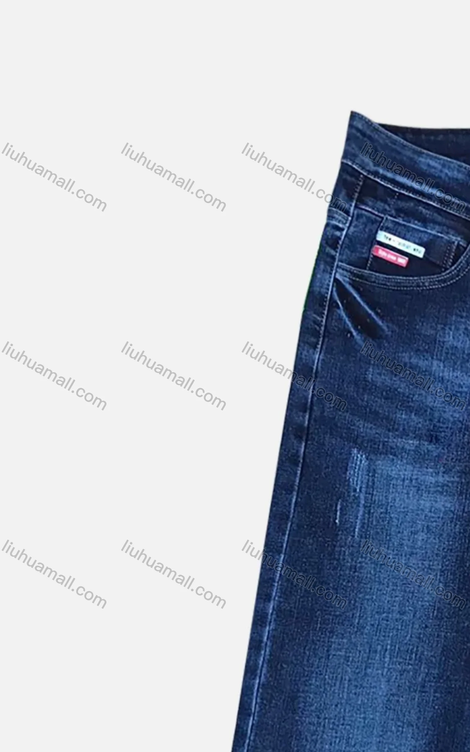 Wholesale Men's Button Pockets Labelled Embroidered Frayed Plain Thick High Stretch Jean 6023# - Liuhuamall