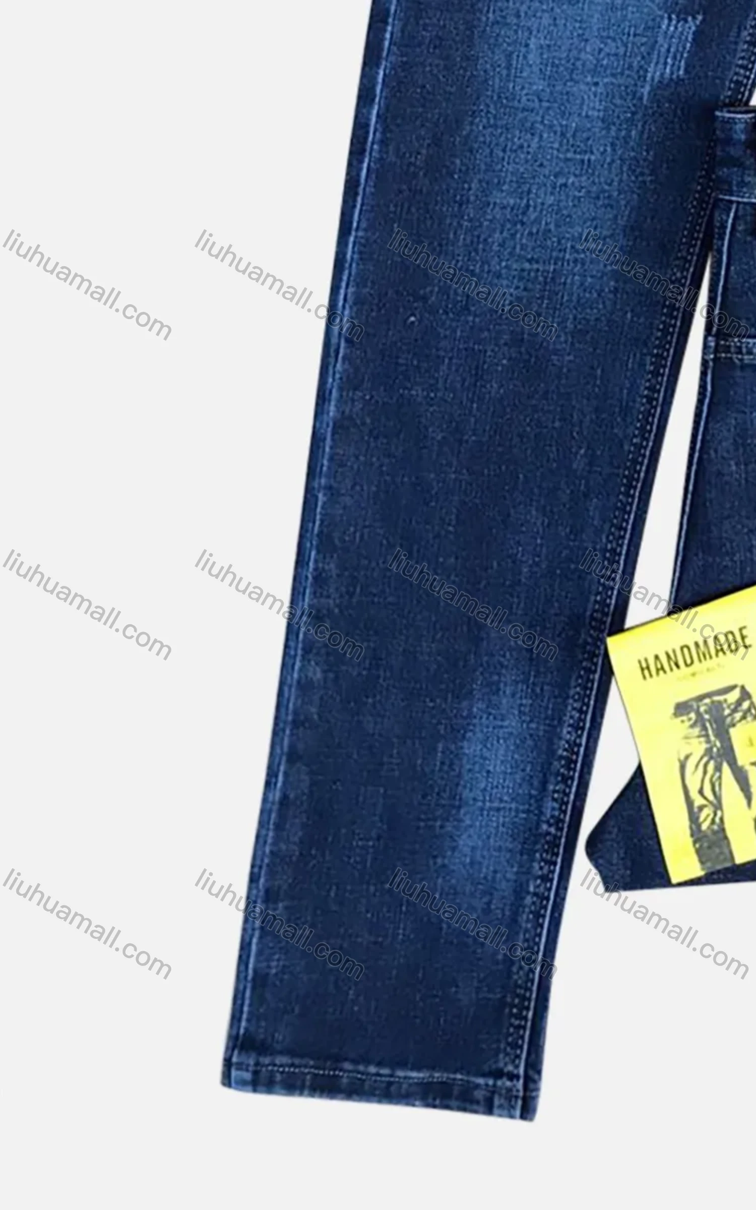 Wholesale Men's Button Pockets Labelled Embroidered Frayed Plain Thick High Stretch Jean 6023# - Liuhuamall
