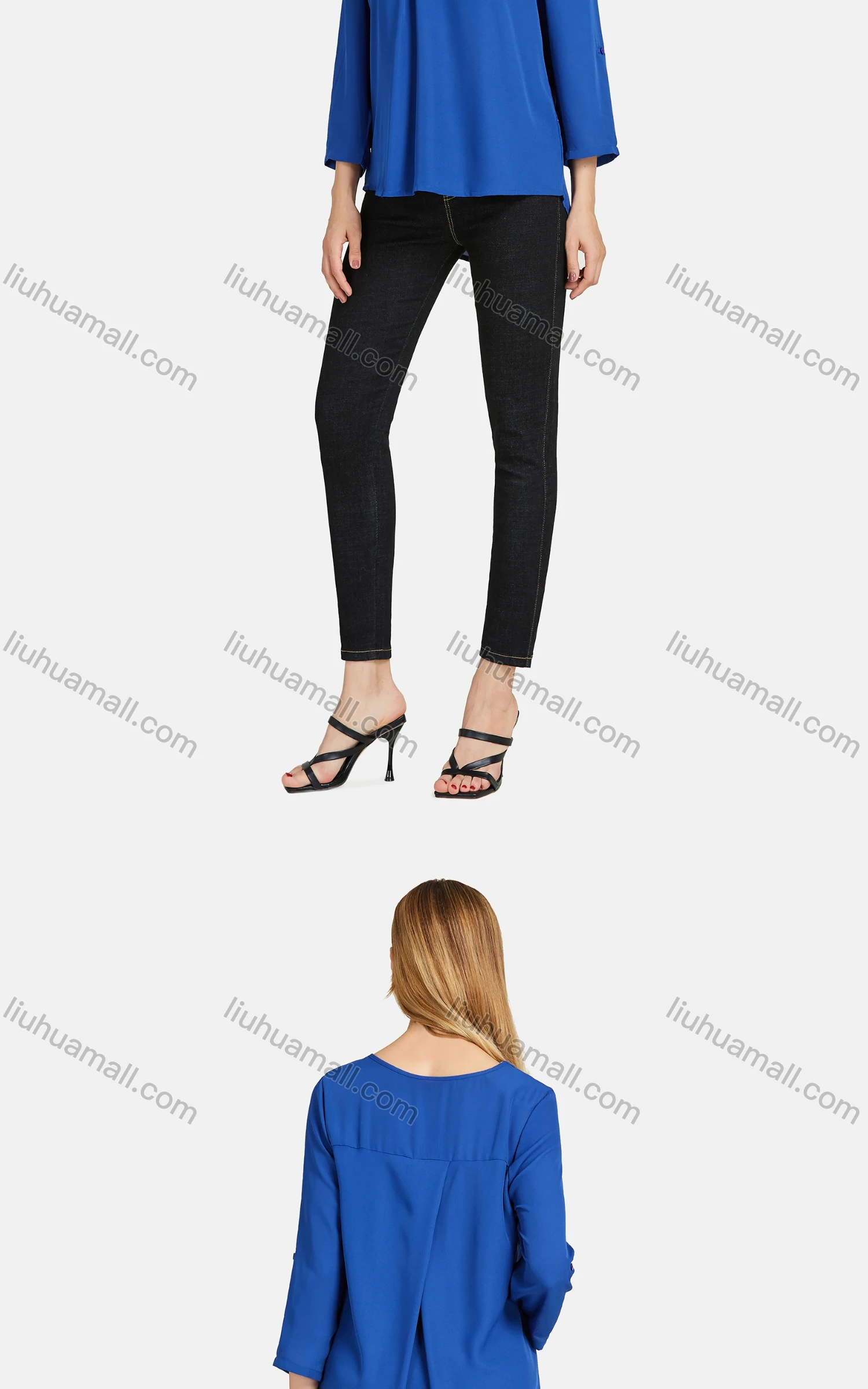 Wholesale Women's V Neck Adjustable Three Quarter Sleeve Ruched Plain Blouse A1625-0919# - Liuhuamall