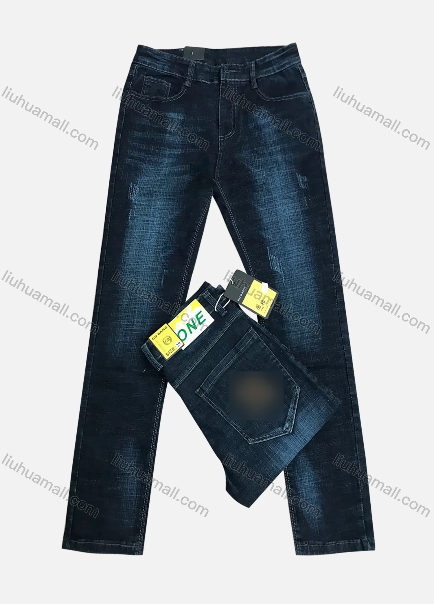 Wholesale Men's Casual Distressed Button Pockets Labelled Embroidered Frayed Plain Jean - Liuhuamall