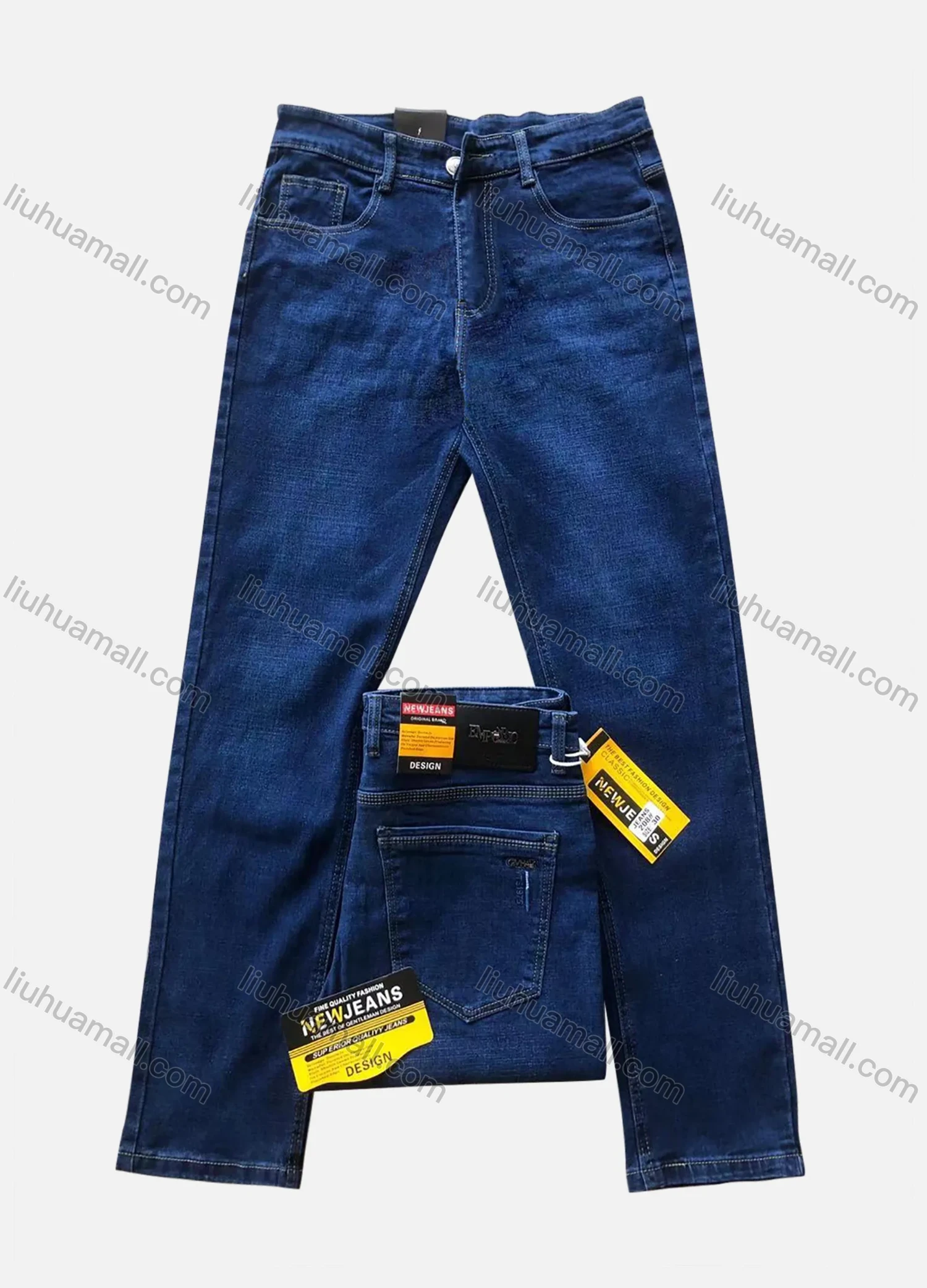 Wholesale Men's Casual Button Pockets Labelled Embroidered Letter Plain Jean 208# - Liuhuamall