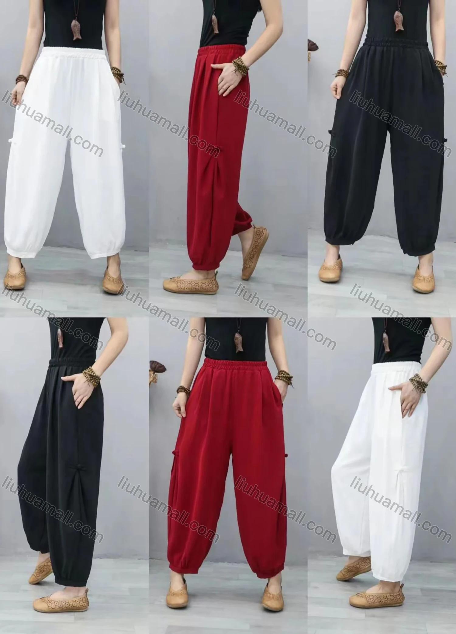 Wholesale Women's Casual Elastic Waist Ruched Loose Fit Plain Carrot Pants 2190# - Liuhuamall