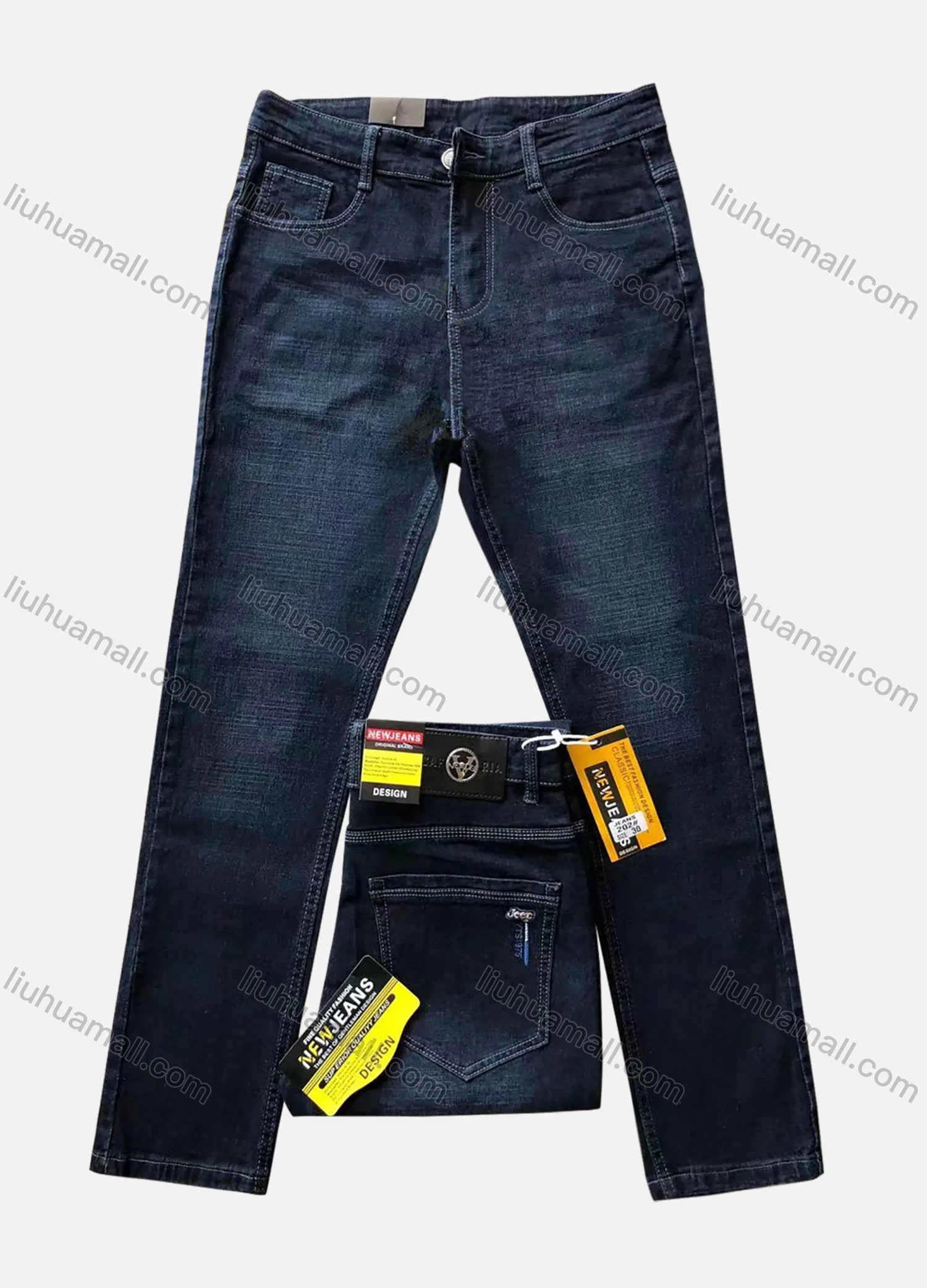 Wholesale Men's Casual Button Pockets Labelled Embroidered Letter Plain Jean 202# - Liuhuamall