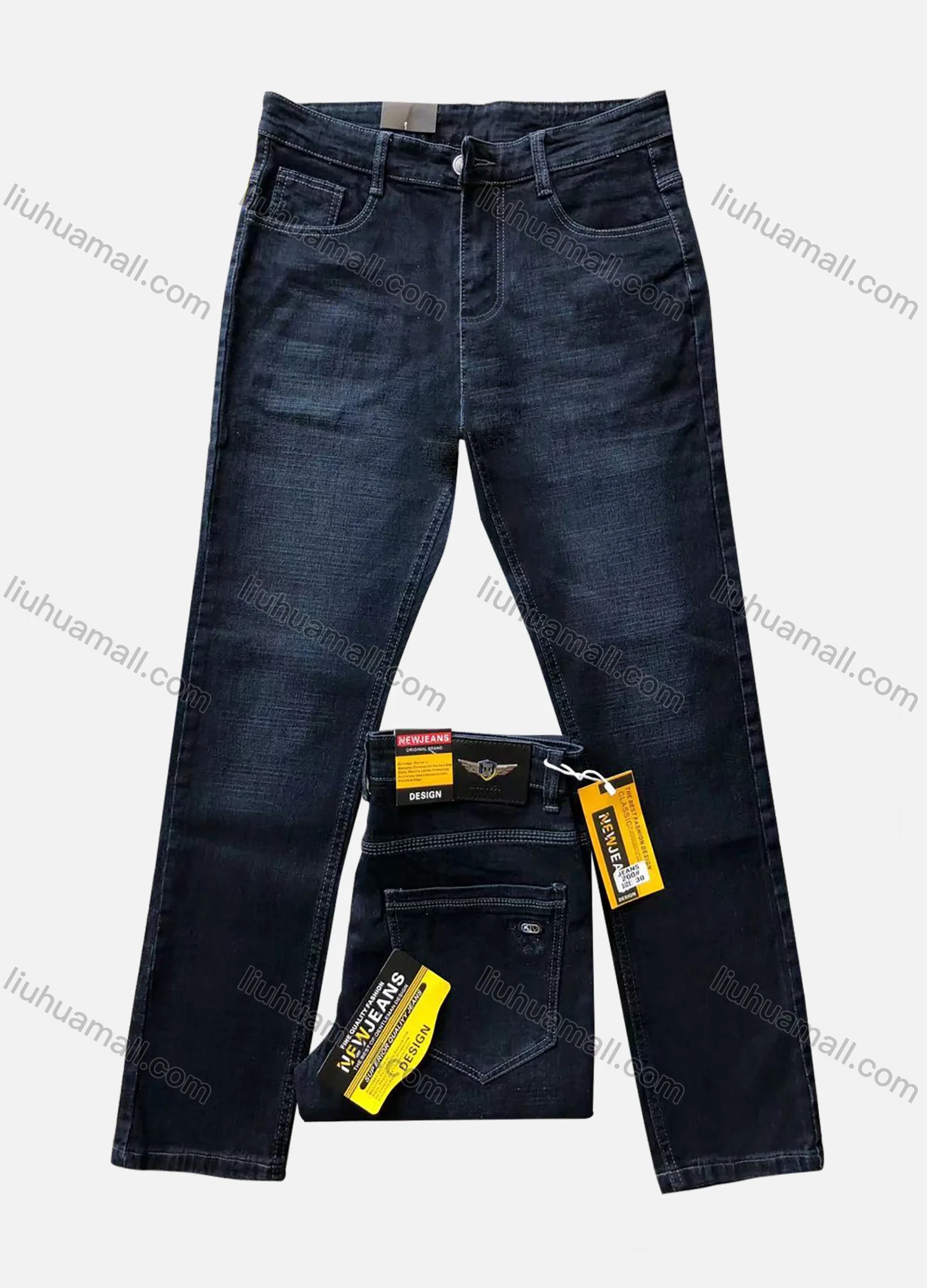 Wholesale Men's Casual Button Pockets Labelled Plain Jean 200# - Liuhuamall