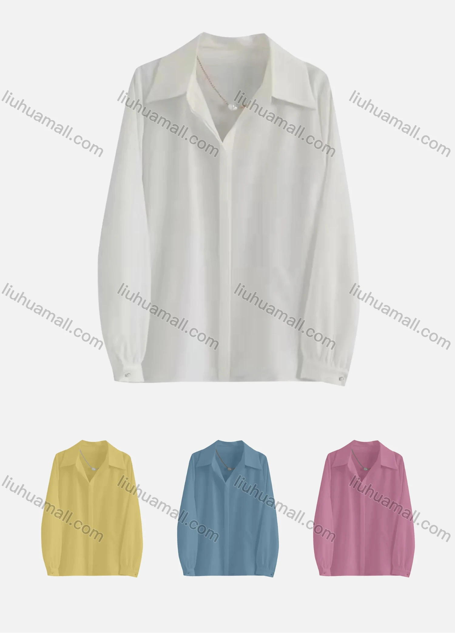 Wholesale Women's Casual Collared Long Sleeve Button Down Ruched Plain Shirts - Liuhuamall