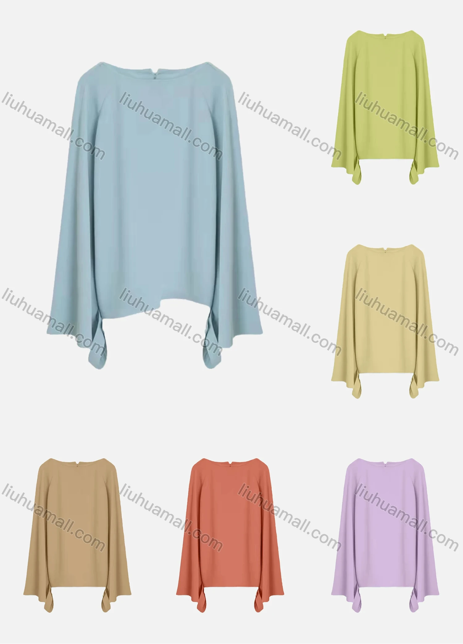 Wholesale Women's Elegant Bateau Neck Trumpet Sleeve Button Cuffs Plain Blouse 614556# - Liuhuamall