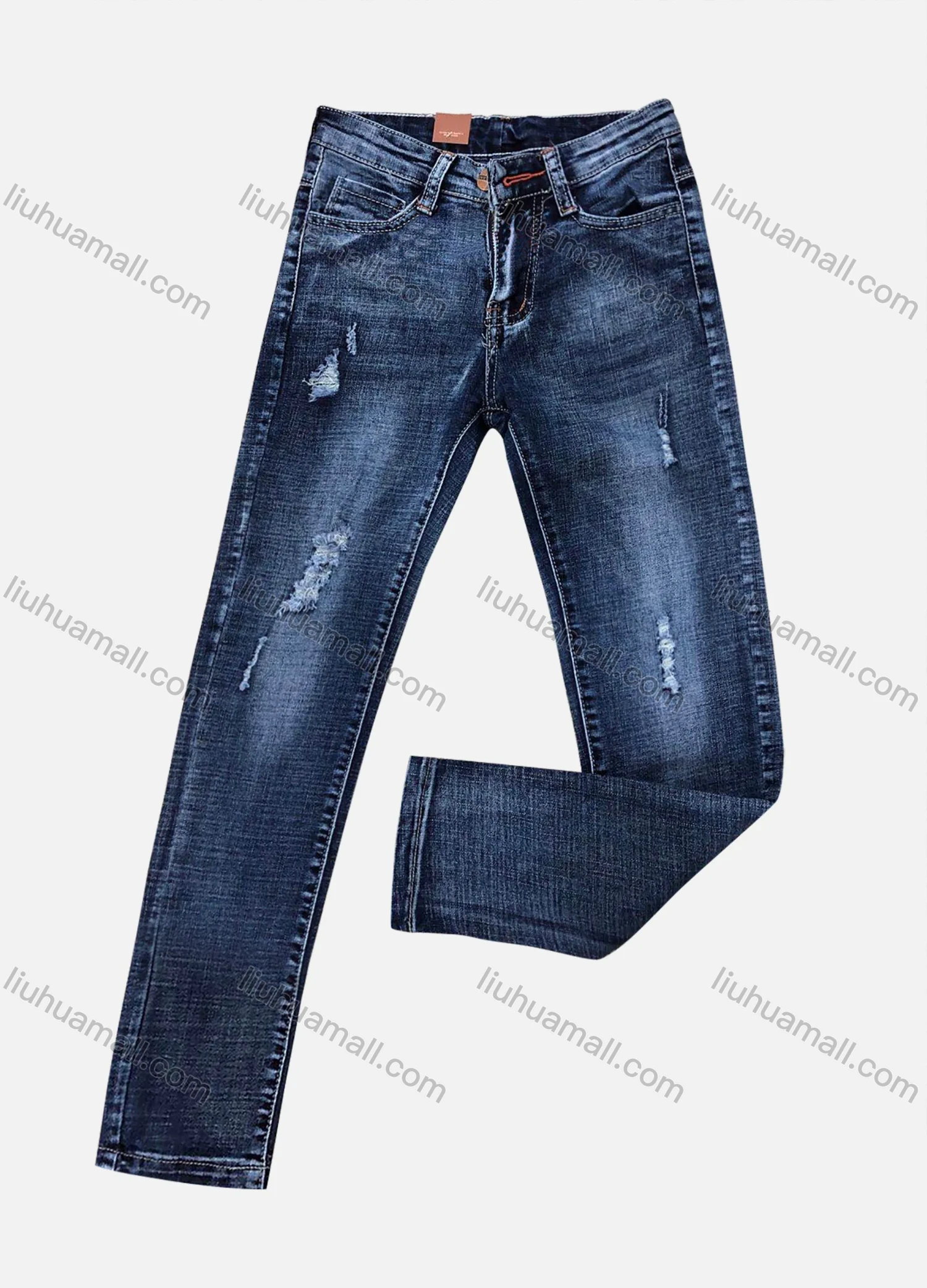 Wholesale Boys Casual Button Zipper Pockets Frayed Plain Jean 2882# - Liuhuamall