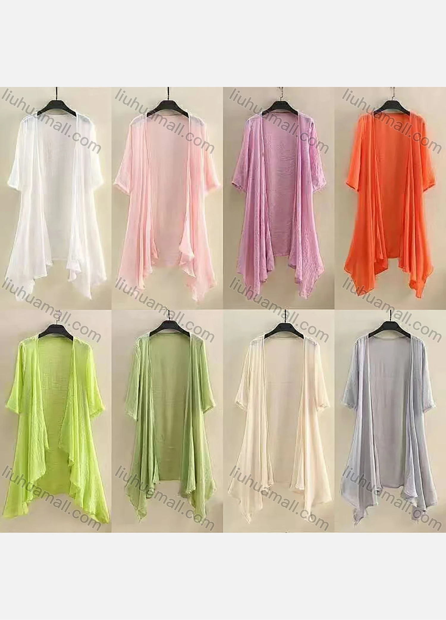 Wholesale Women's Linen Plain Half Sleeve Hanky Hem Cardigan - Liuhuamall