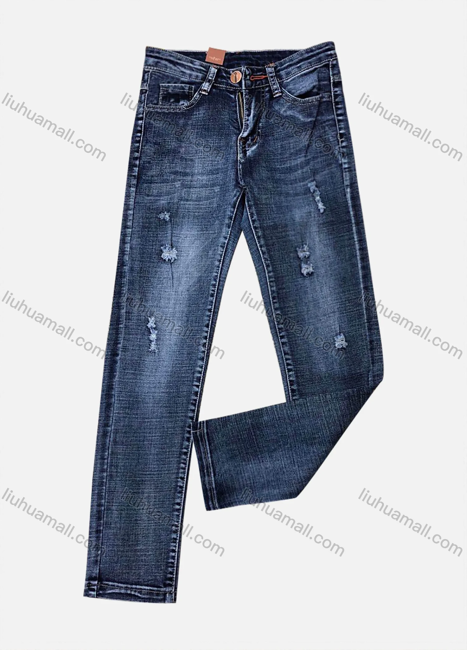 Wholesale Boys Button Zipper Pockets Frayed Plain Casual Jean 2883# - Liuhuamall