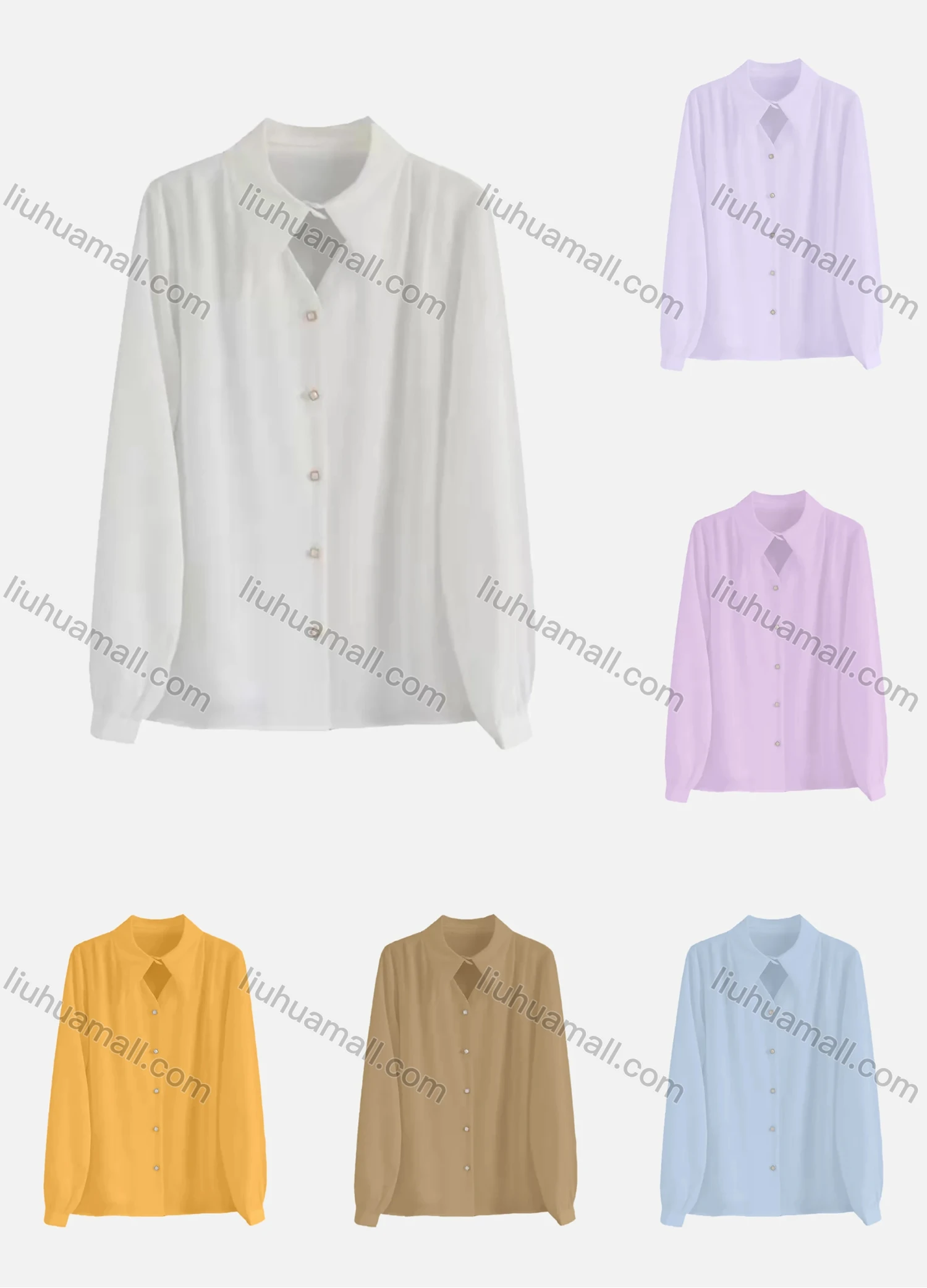 Wholesale Women's Elegant Collared Long Sleeve Button Down Plain Shirts 038215# - Liuhuamall