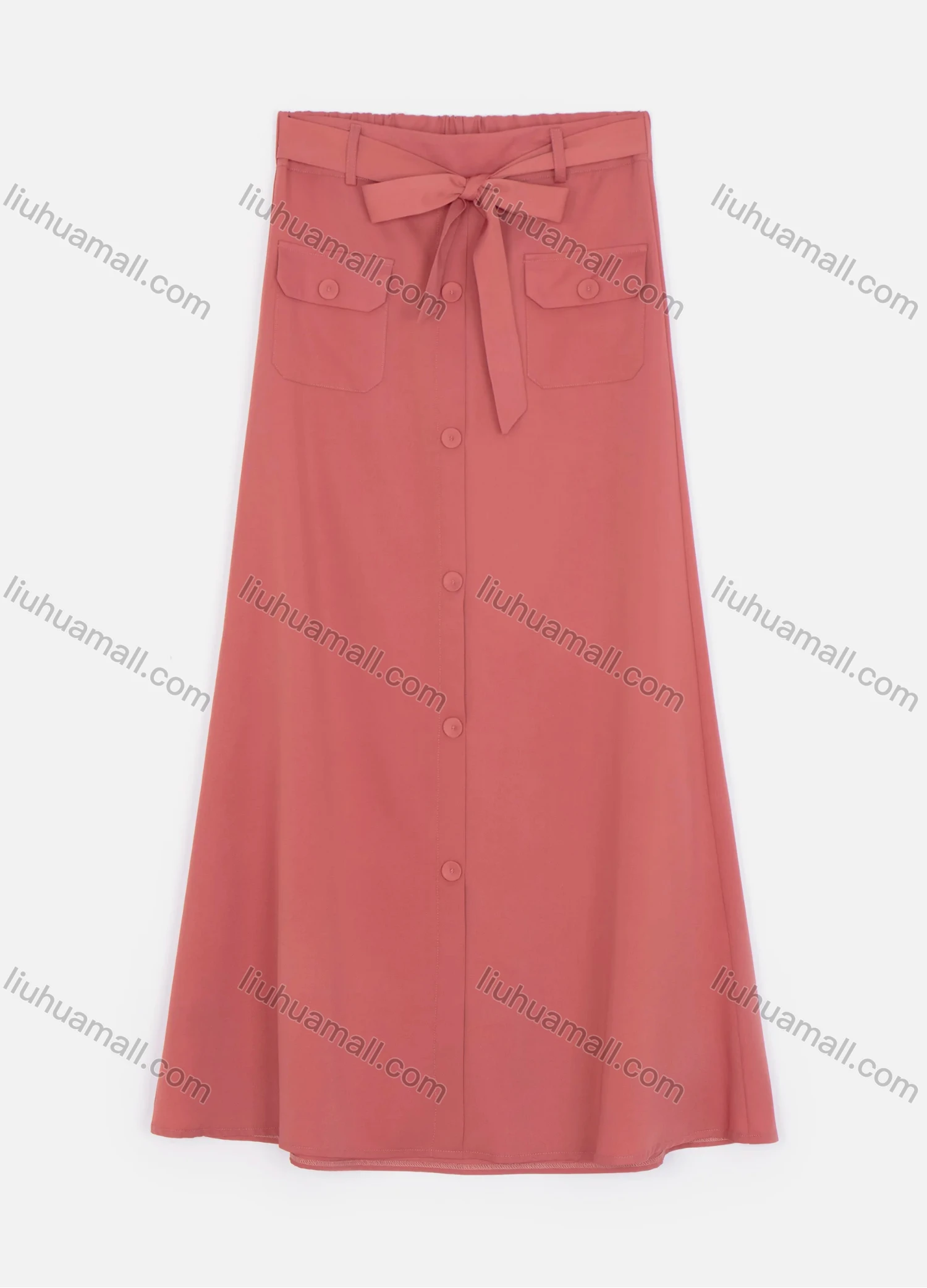 Wholesale Women's Elastic Waist Lace Up Button Pocket Plain Maxi Skirts 2050-6529# - Liuhuamall