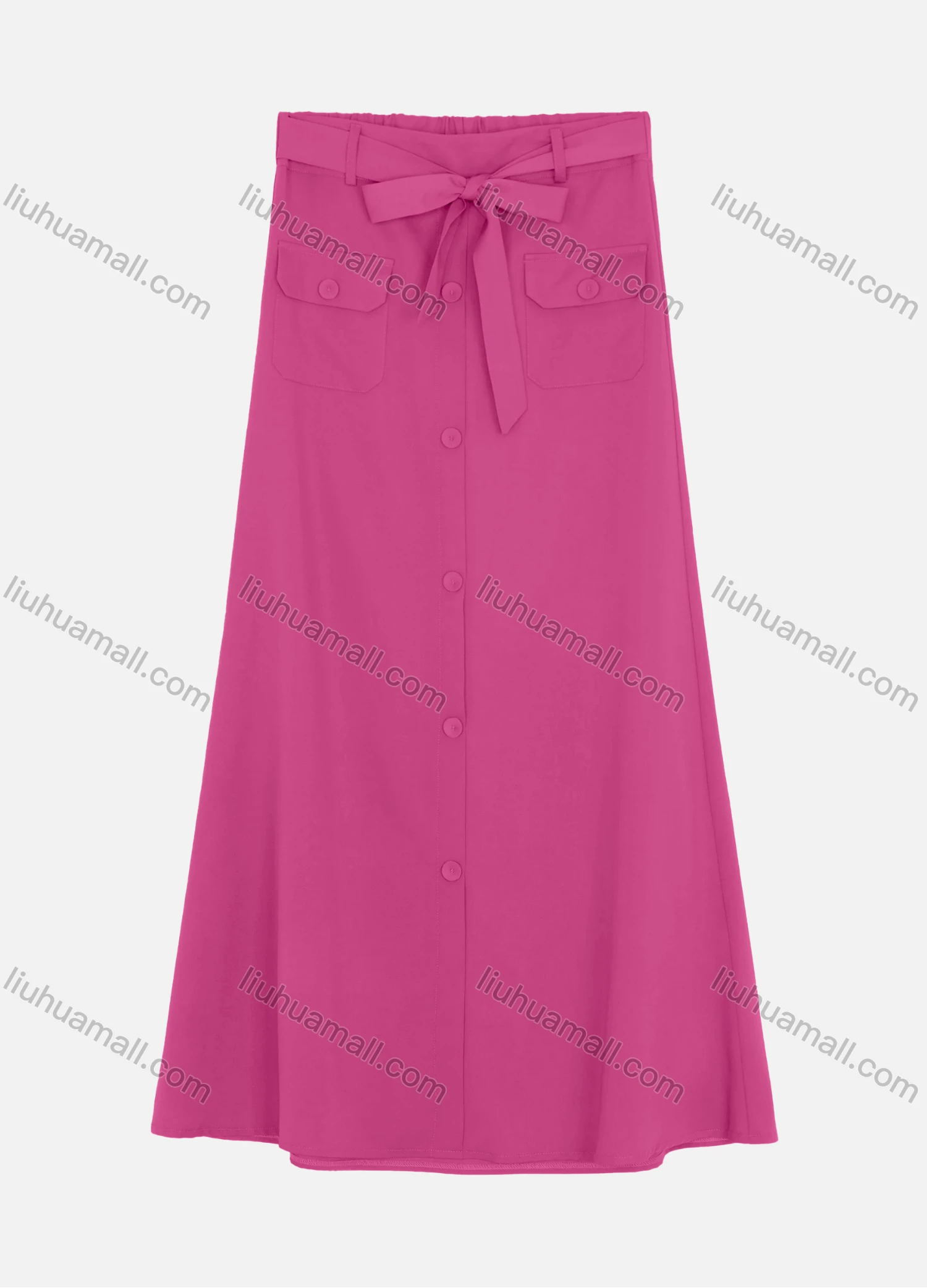 Wholesale Women's Elastic Waist Lace Up Button Pocket Plain Maxi Skirts 2050-6529# - Liuhuamall