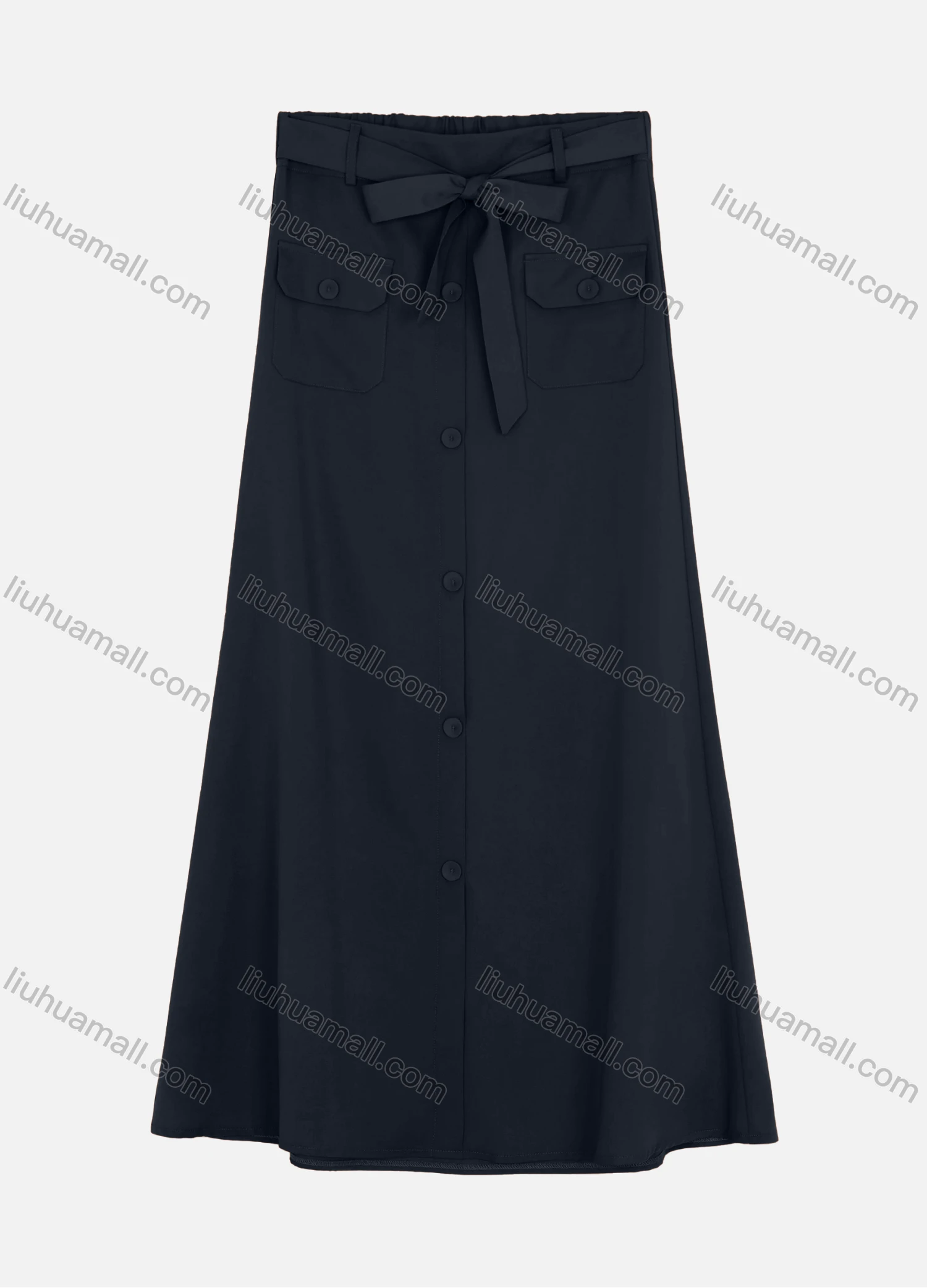Wholesale Women's Elastic Waist Lace Up Button Pocket Plain Maxi Skirts 2050-6529# - Liuhuamall