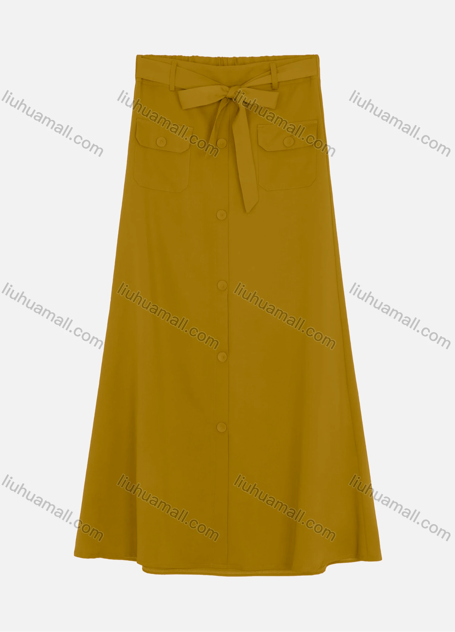 Wholesale Women's Elastic Waist Lace Up Button Pocket Plain Maxi Skirts 2050-6529# - Liuhuamall