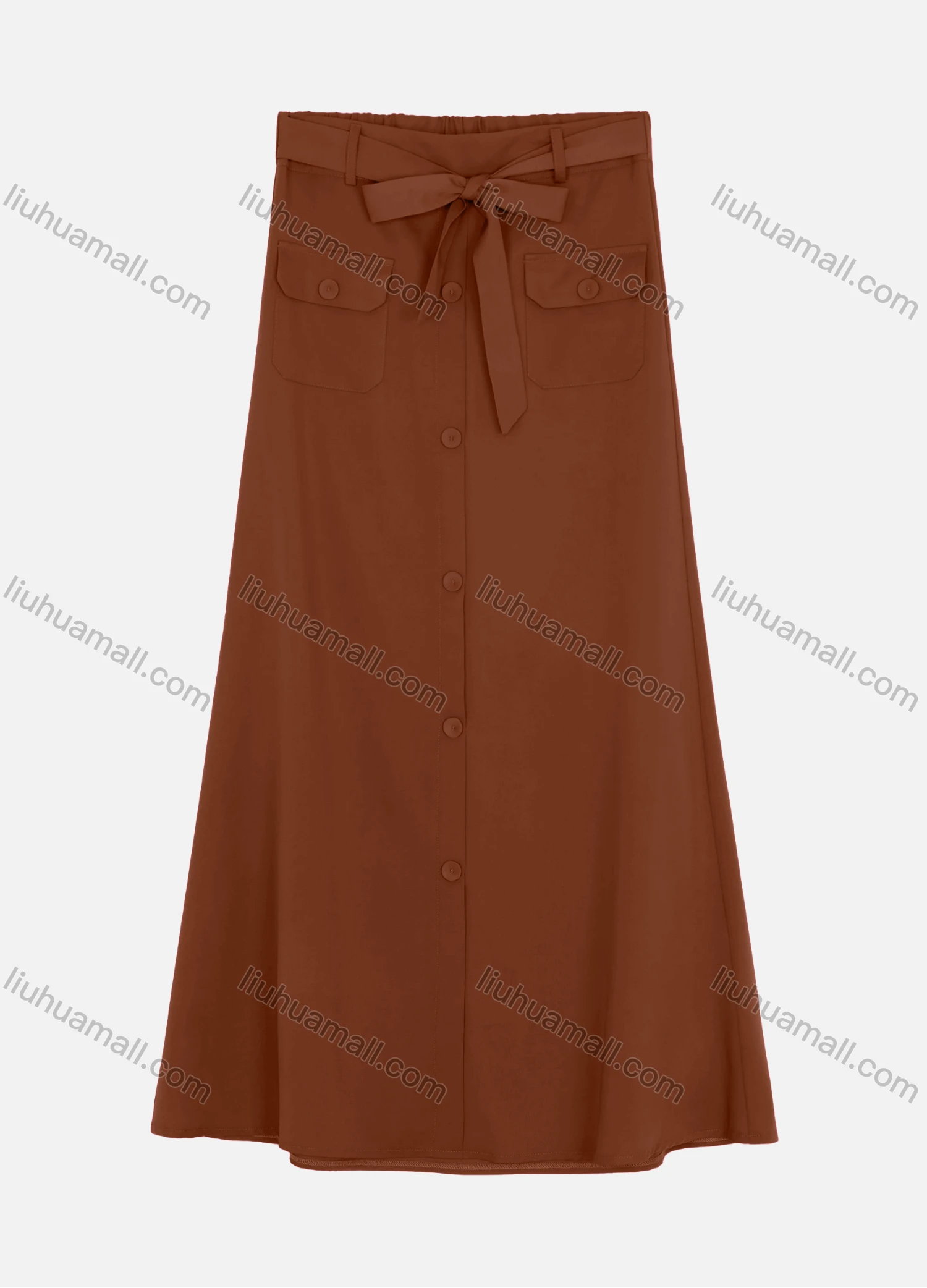 Wholesale Women's Elastic Waist Lace Up Button Pocket Plain Maxi Skirts 2050-6529# - Liuhuamall